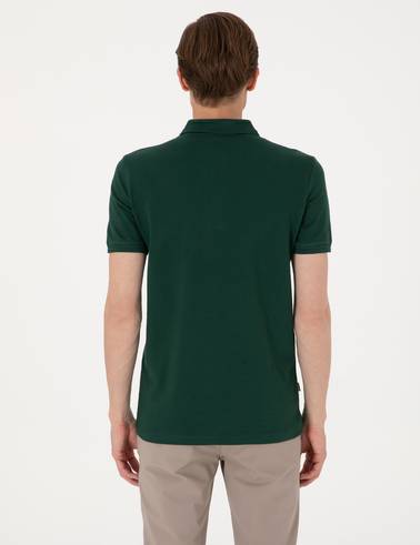 Koyu Yeşil Slim Fit %100 Pamuk Polo Yaka Basic Tişört