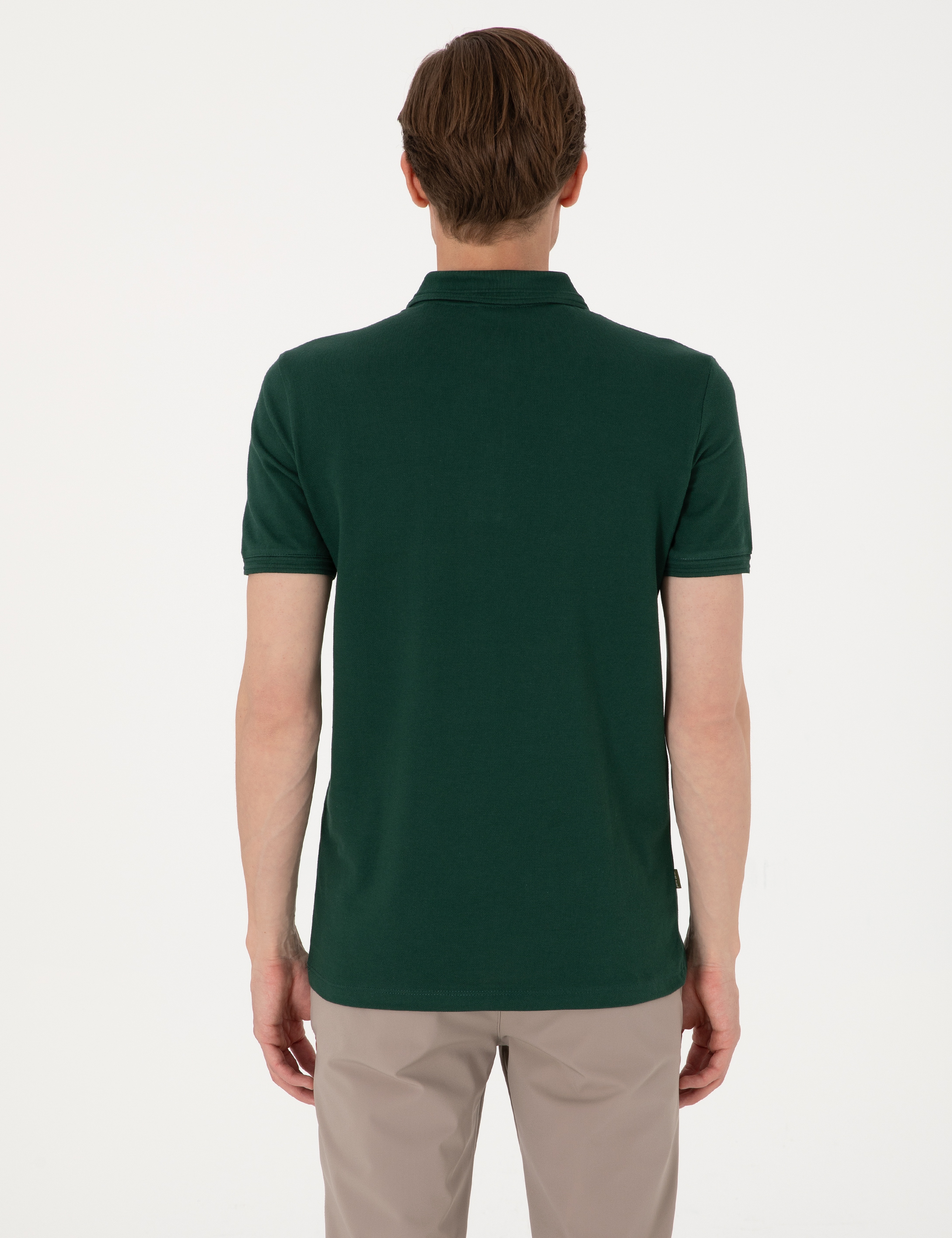 Koyu Yeşil Slim Fit %100 Pamuk Düğmeli Polo Yaka Basic Tişört - Image 5