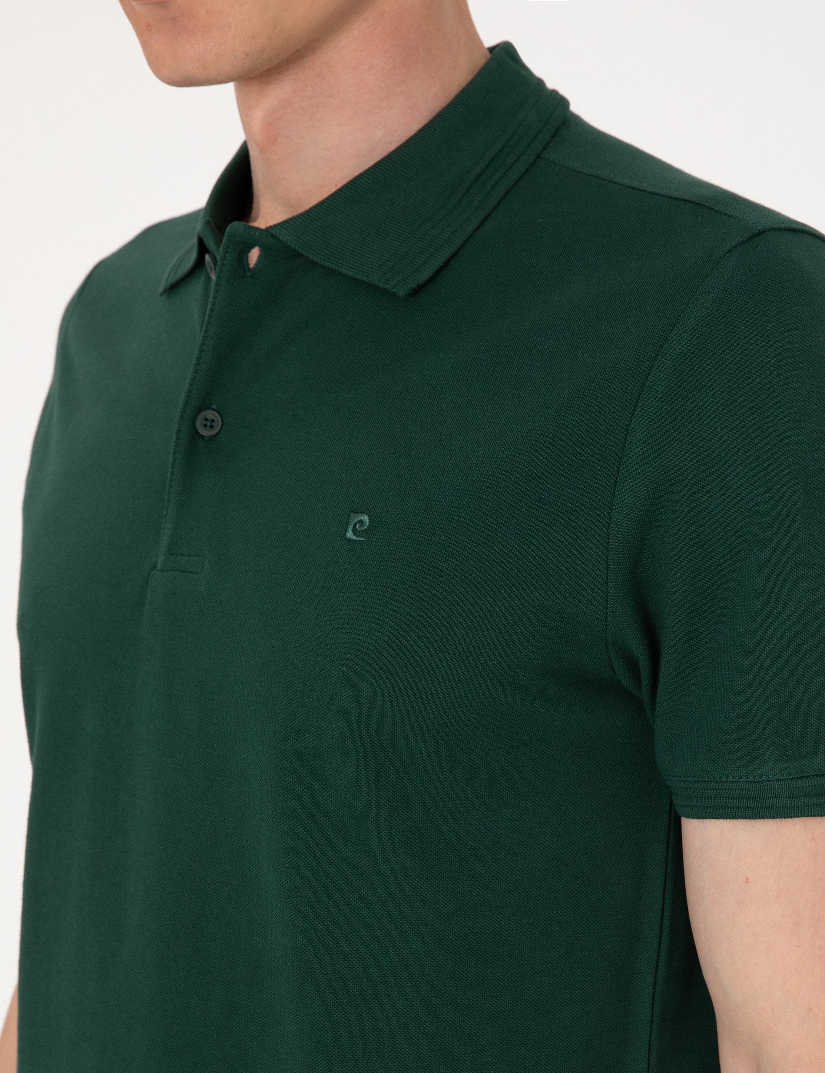 Koyu Yeşil Slim Fit %100 Pamuk Polo Yaka Basic Tişört