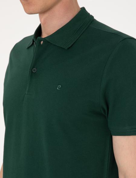 Koyu Yeşil Slim Fit %100 Pamuk Polo Yaka Basic Tişört - 50306448106