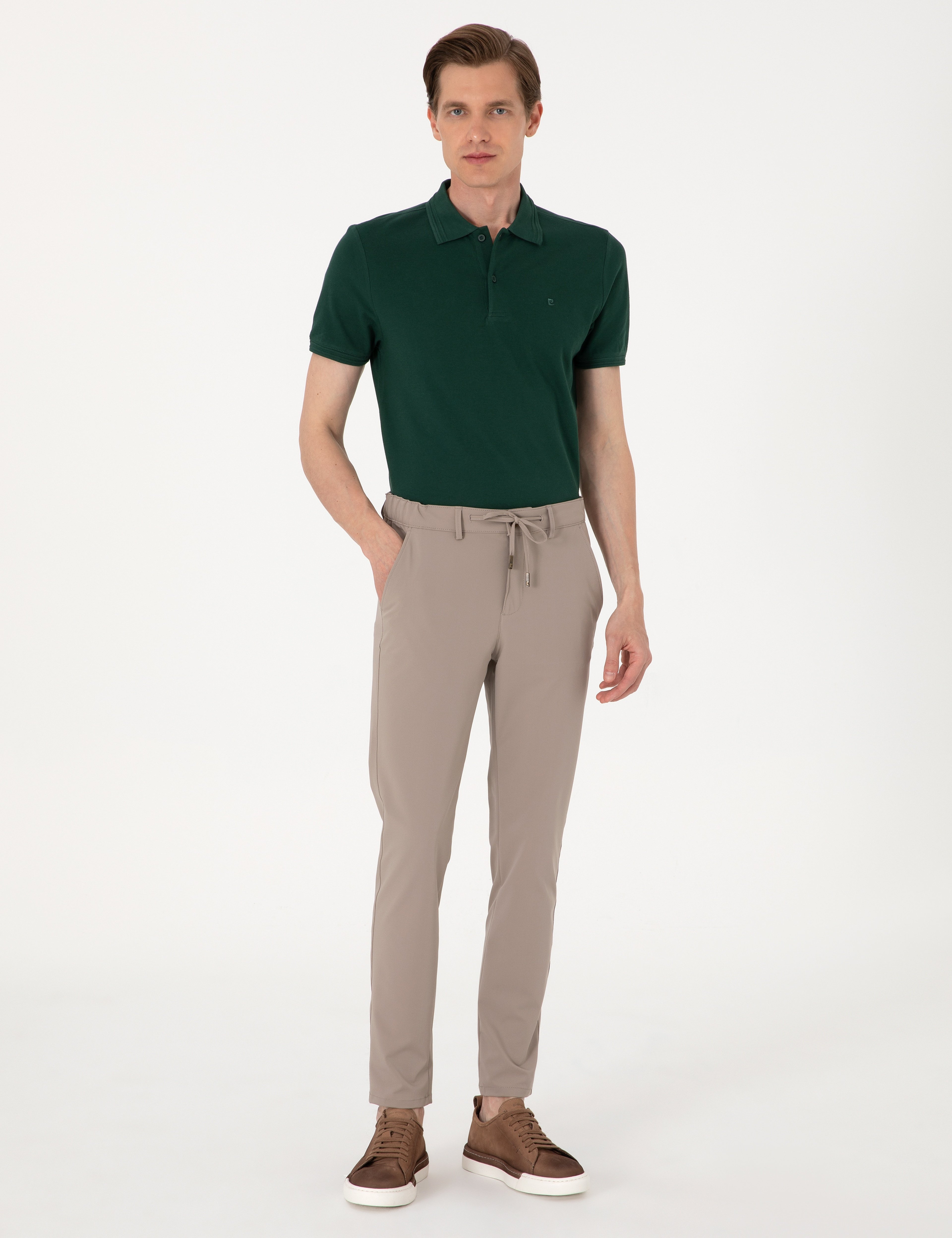 Koyu Yeşil Slim Fit %100 Pamuk Düğmeli Polo Yaka Basic Tişört
