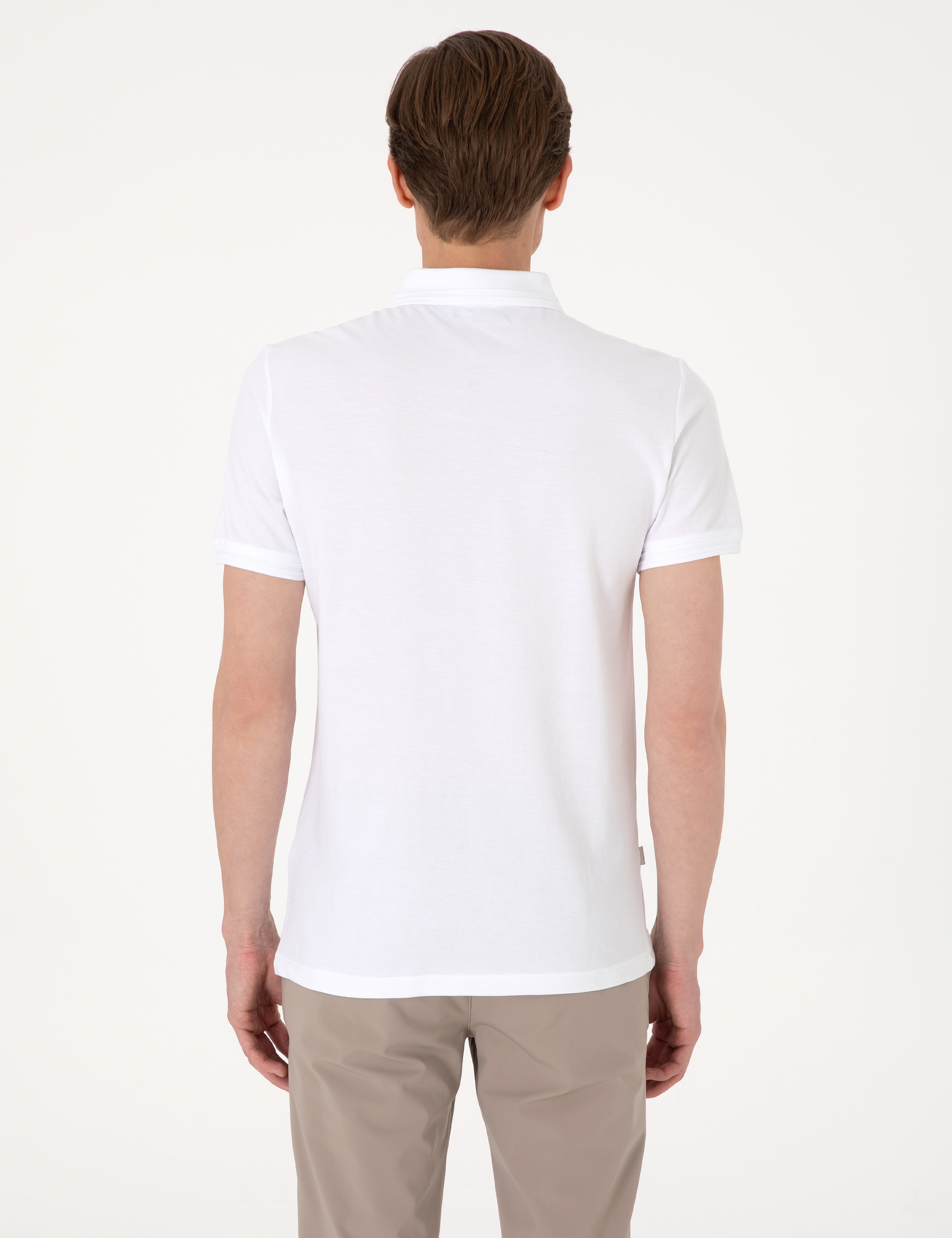 Beyaz Slim Fit %100 Pamuk Polo Yaka Basic Tişört - Image 5