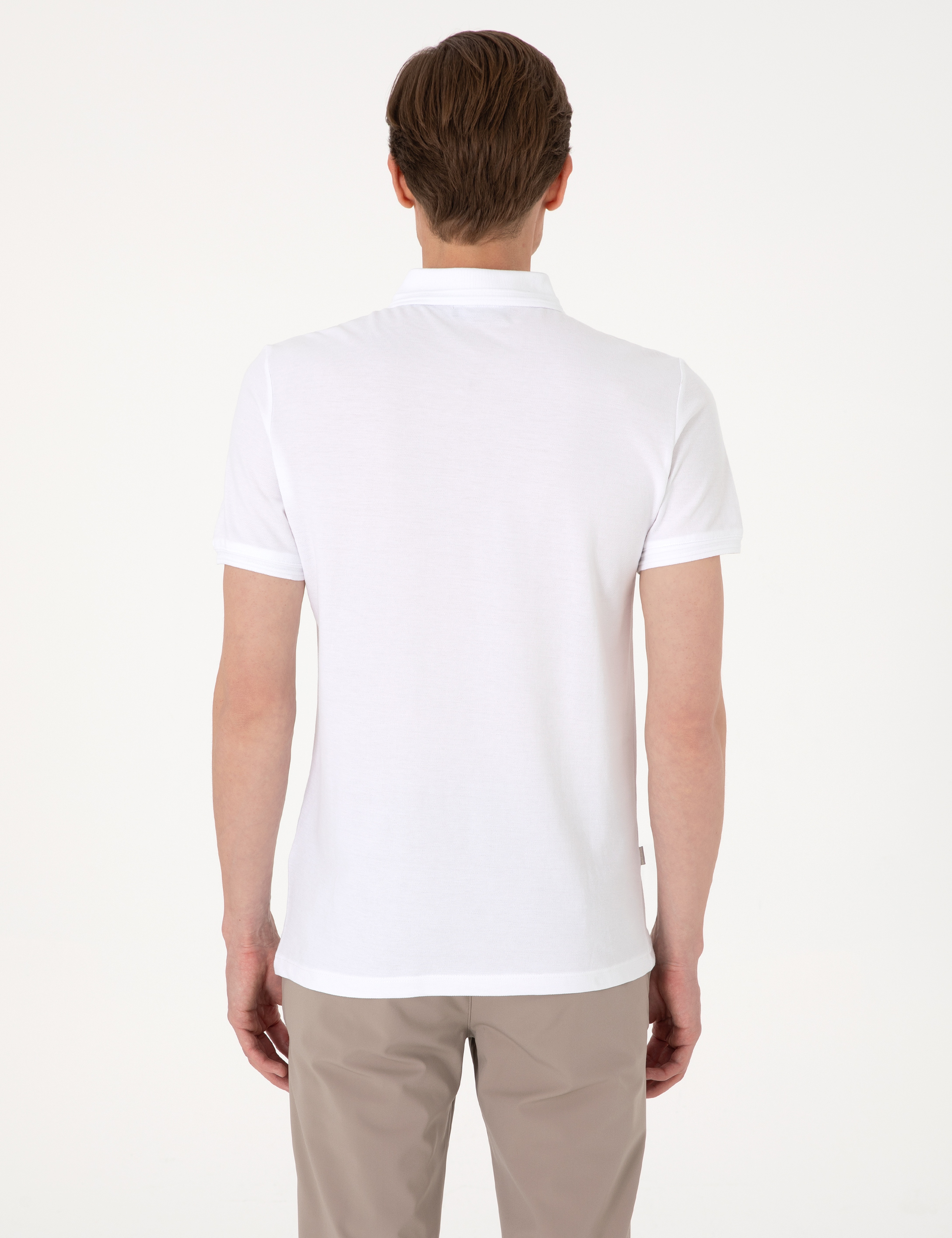 Beyaz Slim Fit %100 Pamuk Polo Yaka Basic Tişört