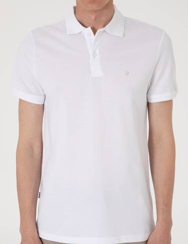 Beyaz Slim Fit %100 Pamuk Polo Yaka Basic Tişört