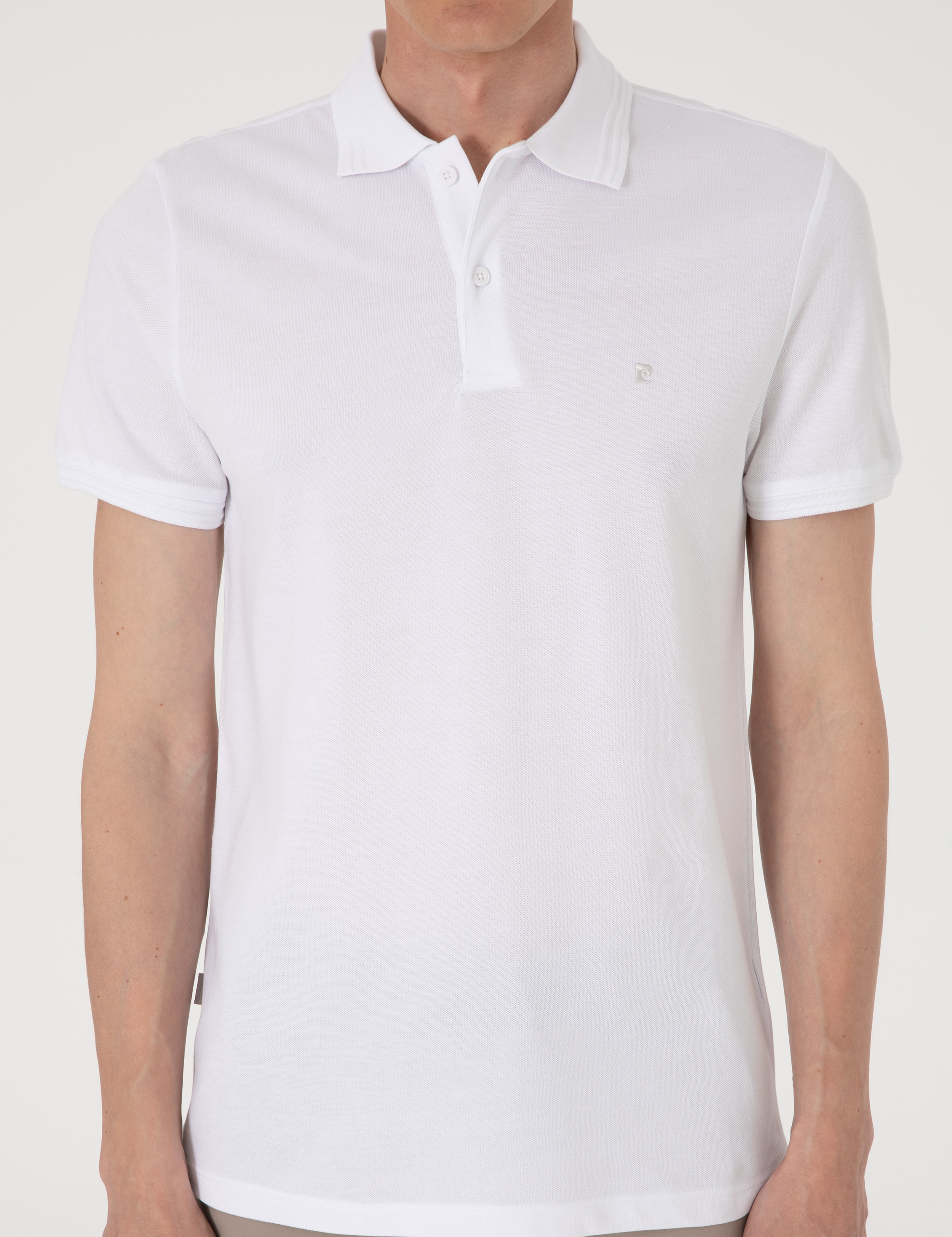 Beyaz Slim Fit %100 Pamuk Polo Yaka Basic Tişört - Image 6