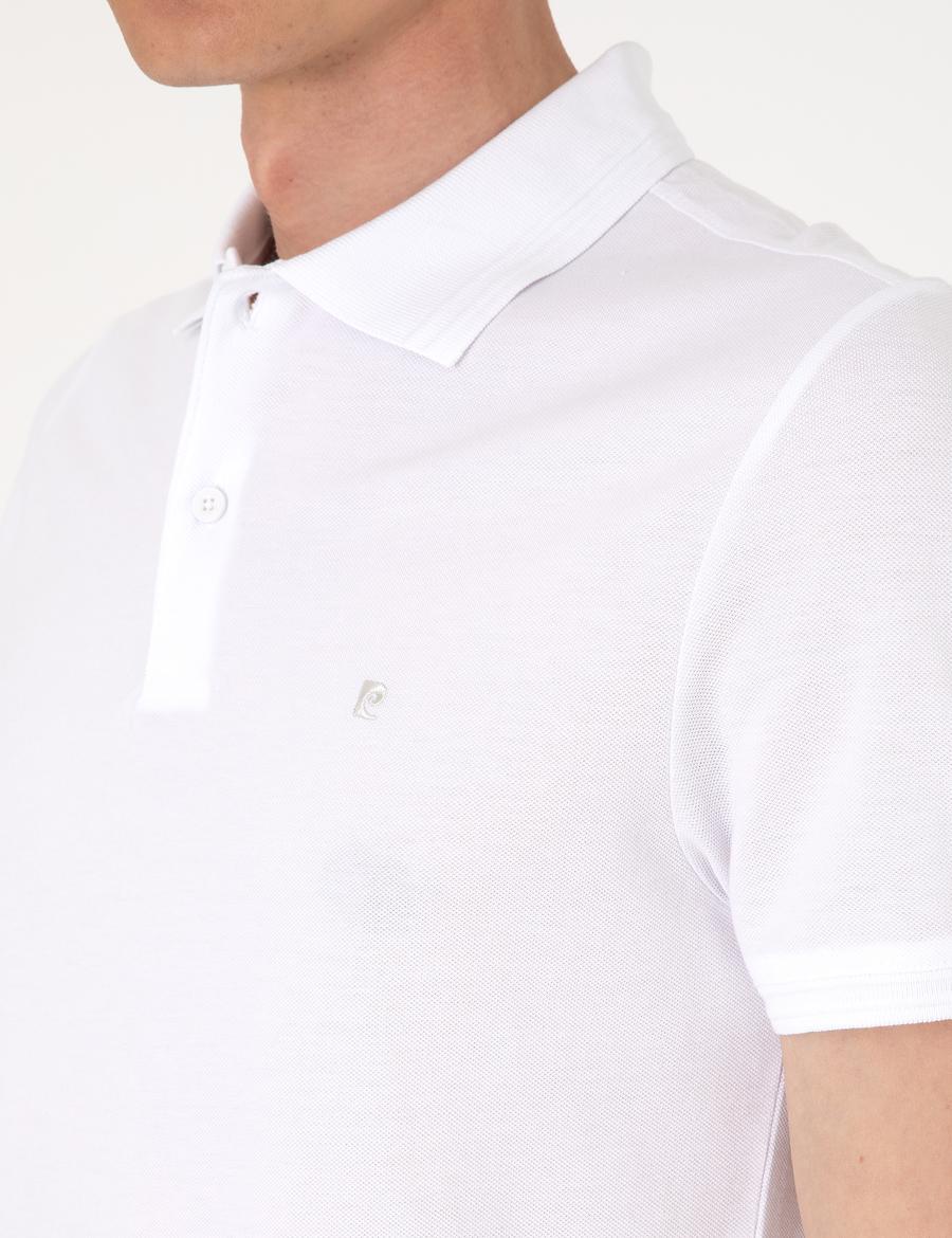 Beyaz Slim Fit %100 Pamuk Polo Yaka Basic Tişört