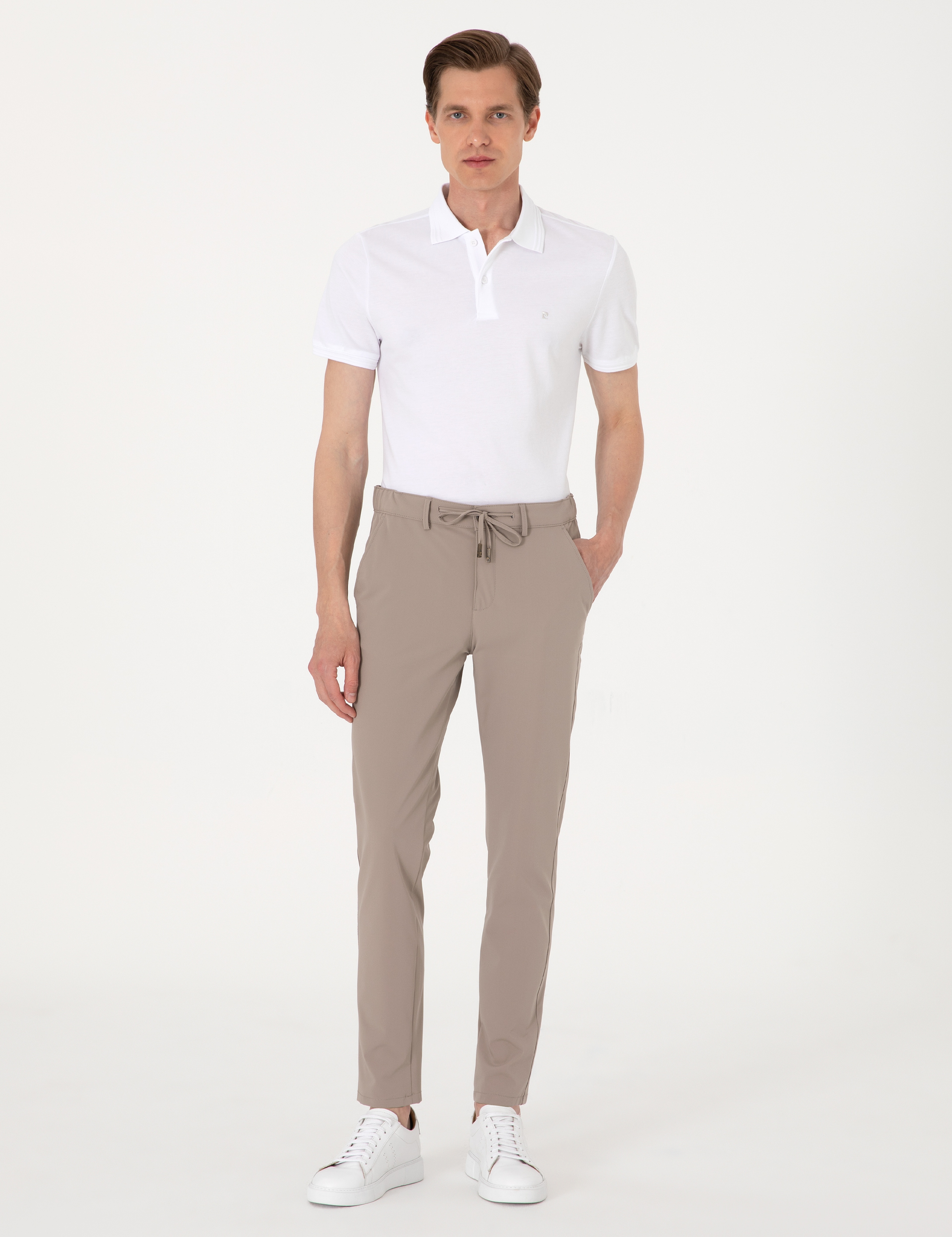 Beyaz Slim Fit %100 Pamuk Polo Yaka Basic Tişört - Image 4