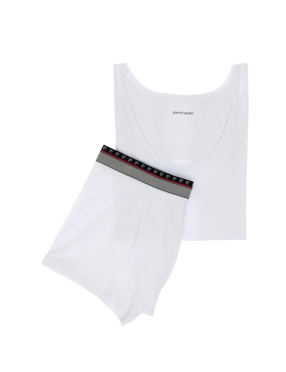 Beyaz Pamuk Karışımlı Atlet Boxer Set