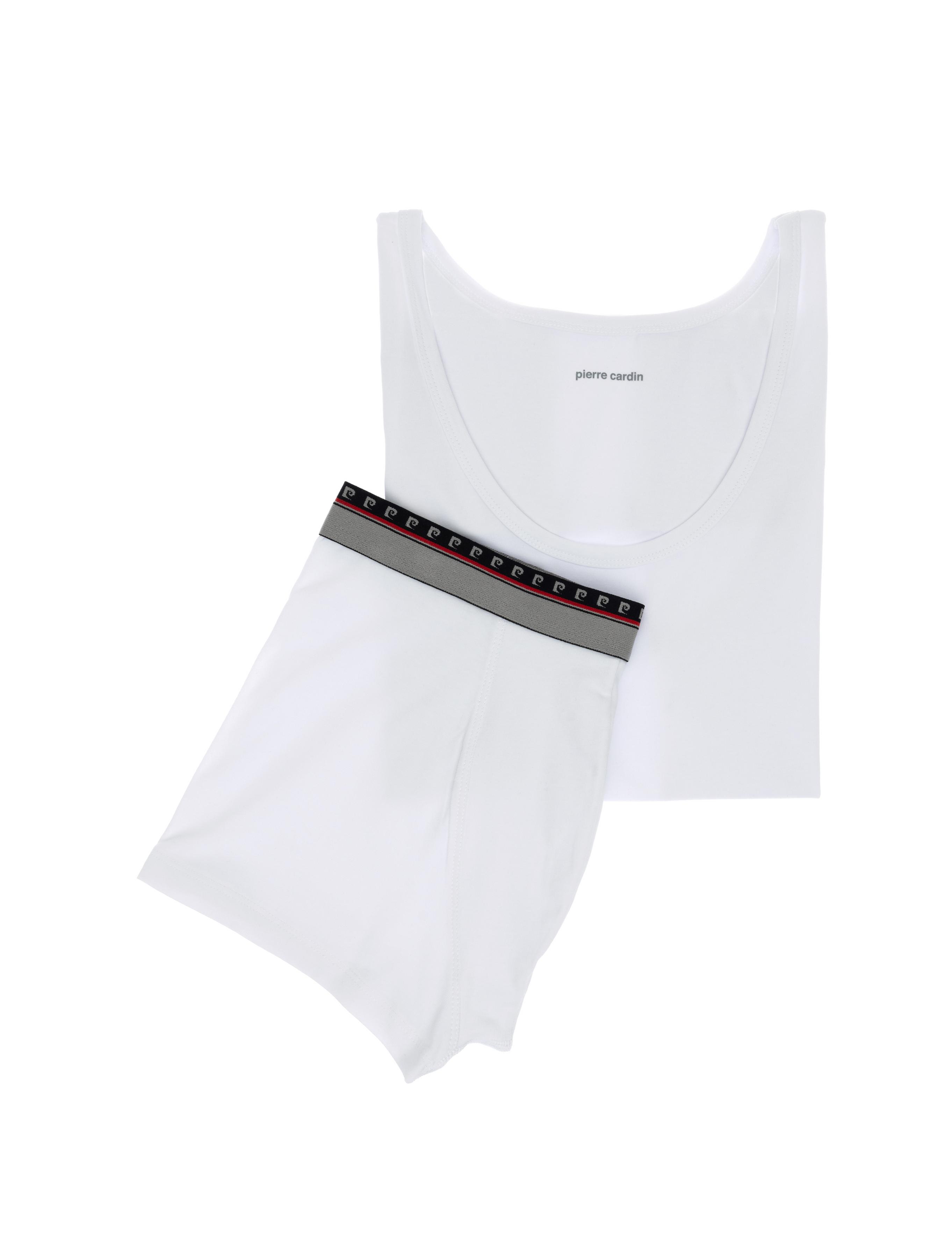 Beyaz Pamuk Karışımlı Atlet Boxer Set