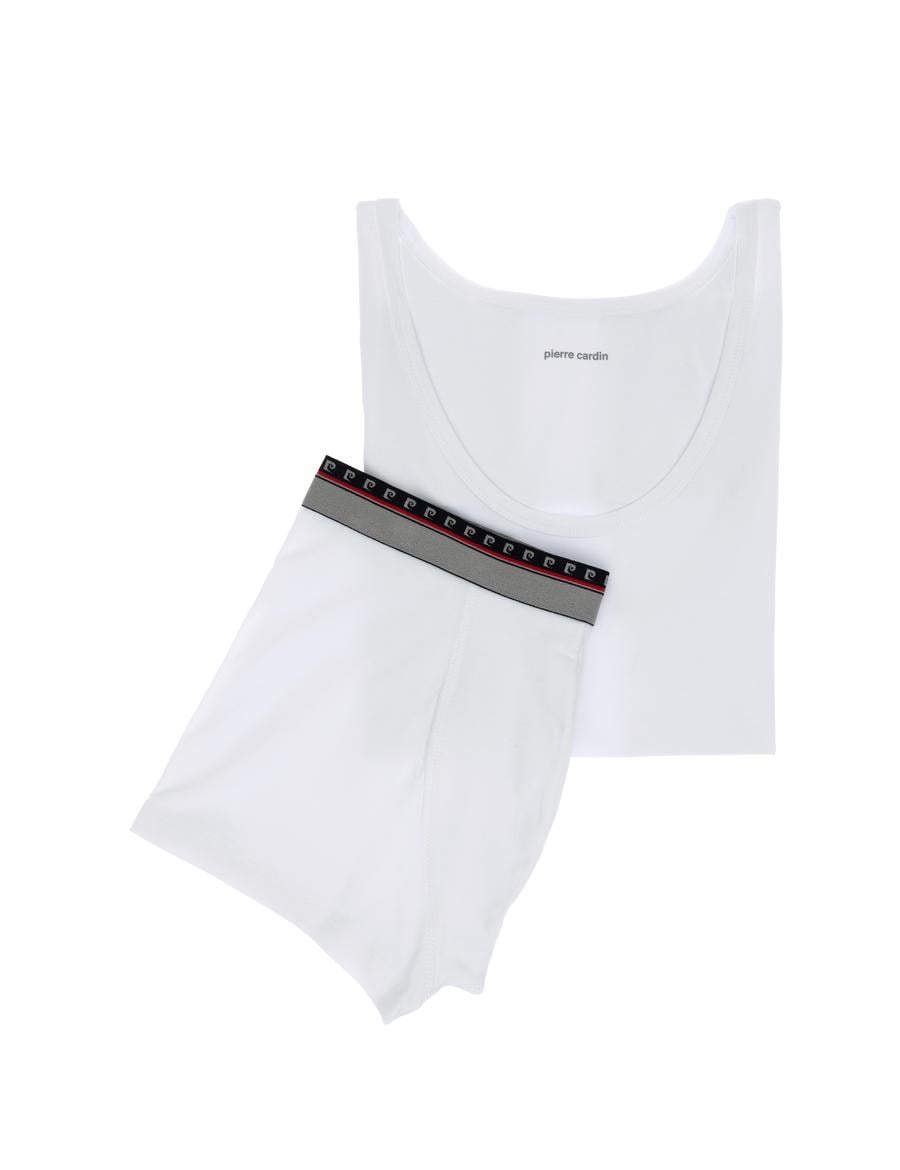 Beyaz Pamuk Karışımlı Atlet Boxer Set