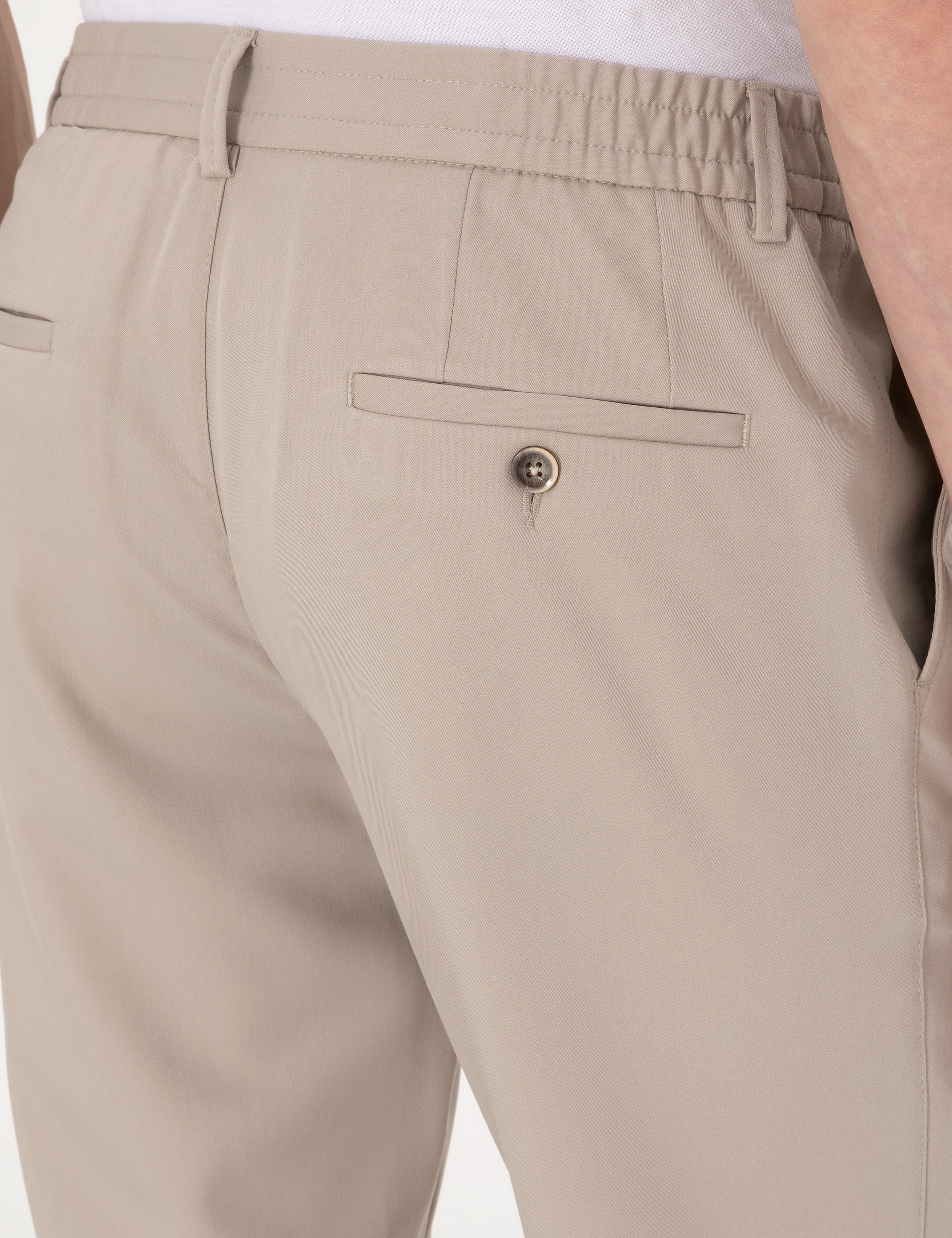 Bej Slim Fit Beli Lastikli Klasik Jogger Pantolon - Image 6