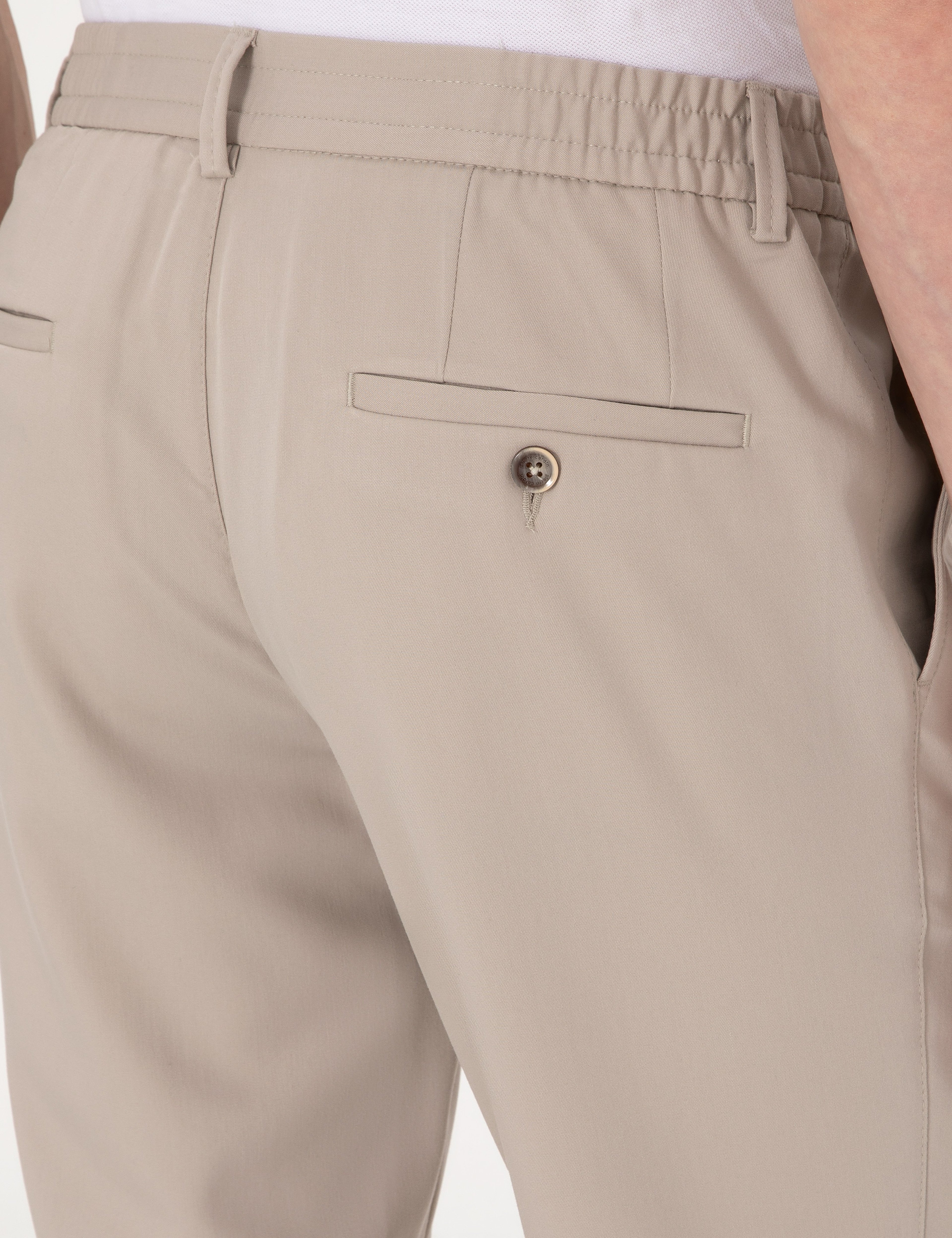 Bej Slim Fit Beli Lastikli Klasik Jogger Pantolon