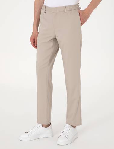 Bej Slim Fit Beli Lastikli Klasik Jogger Pantolon
