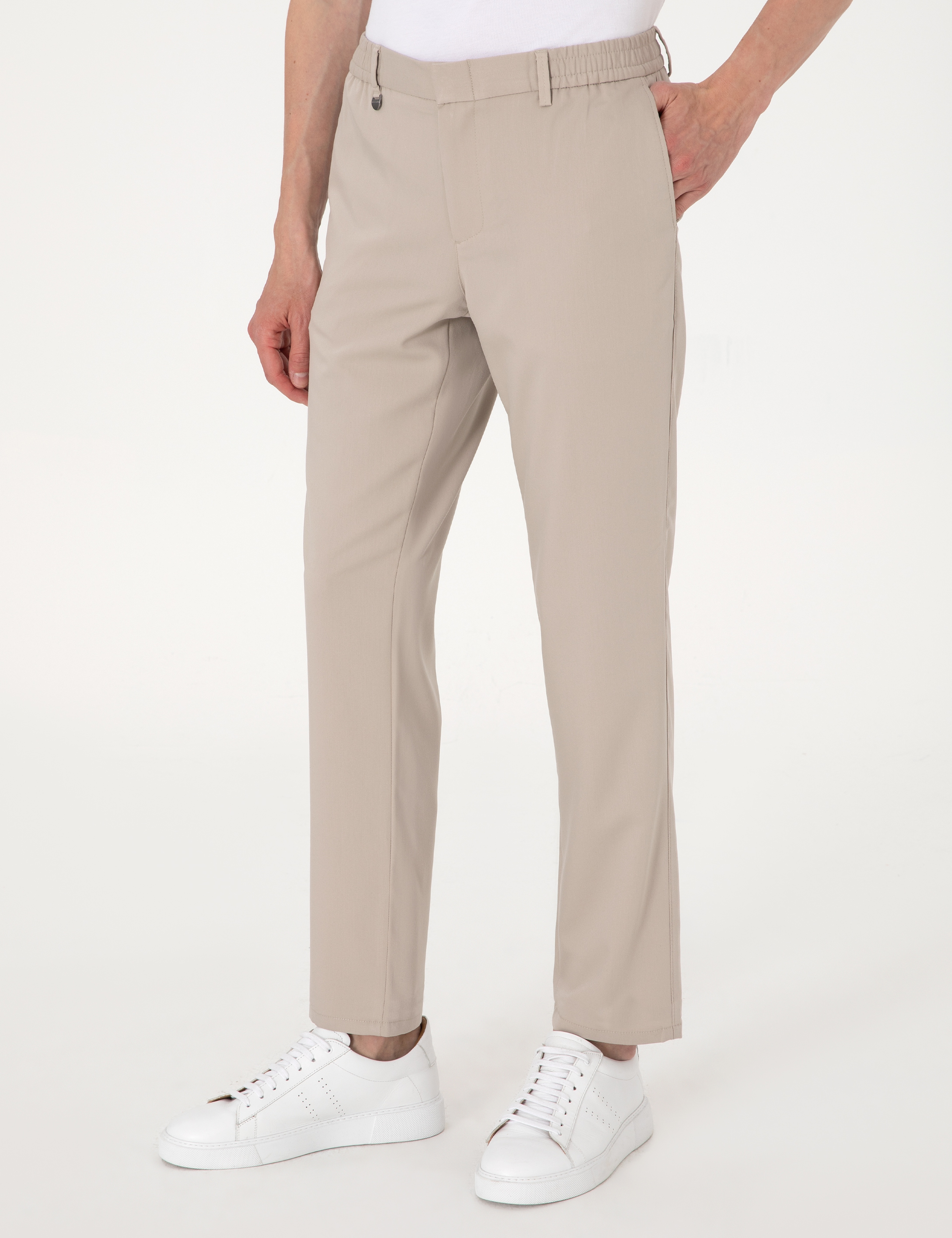 Bej Slim Fit Beli Lastikli Klasik Jogger Pantolon - Image 2