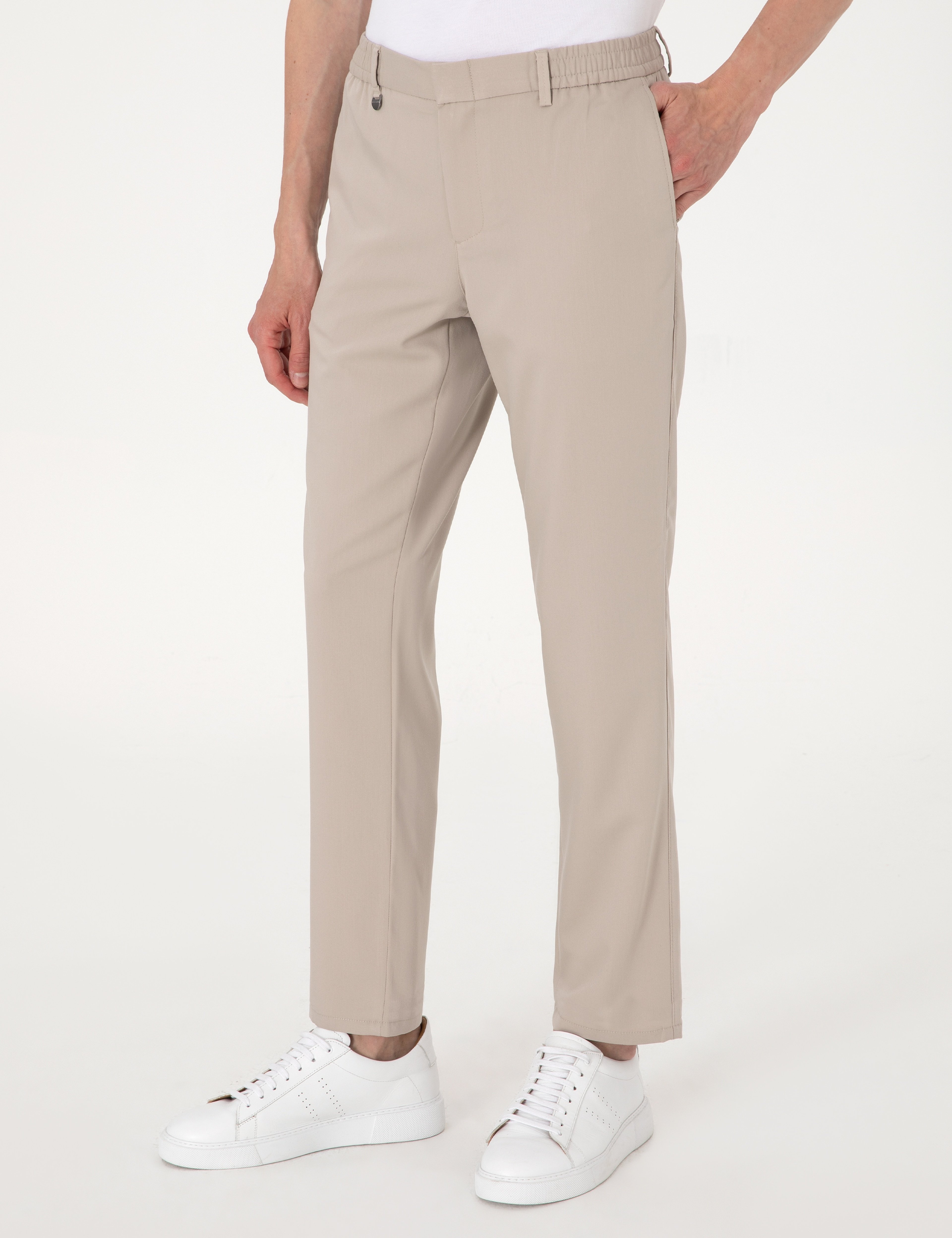 Bej Slim Fit Beli Lastikli Klasik Jogger Pantolon