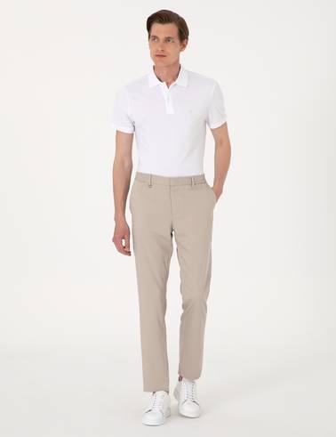 Bej Slim Fit Beli Lastikli Klasik Jogger Pantolon