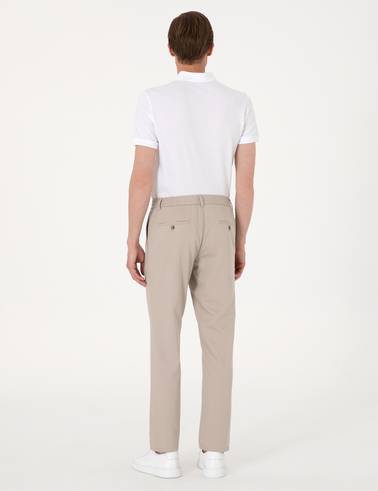 Bej Slim Fit Beli Lastikli Klasik Jogger Pantolon