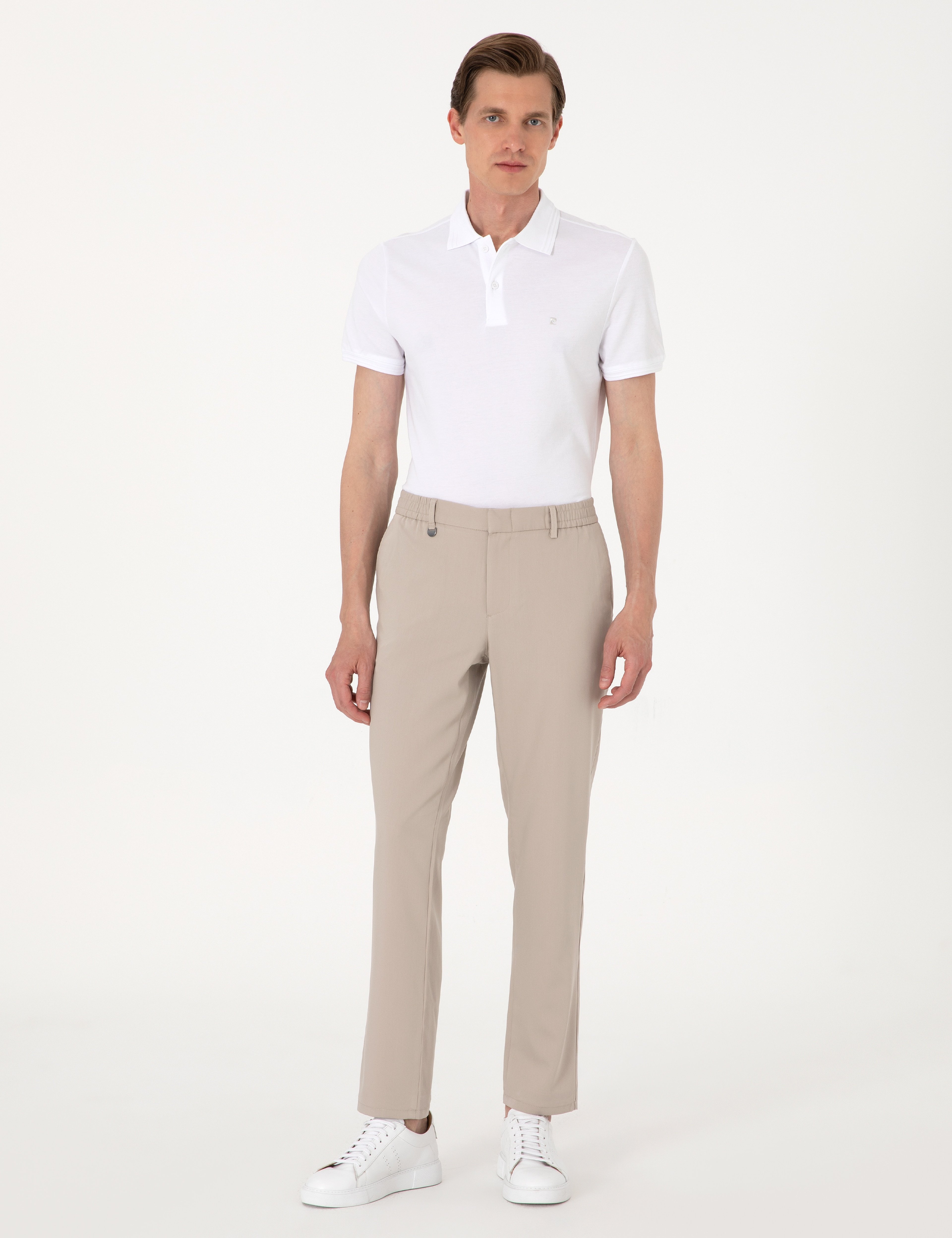 Bej Slim Fit Beli Lastikli Klasik Jogger Pantolon - Image 1