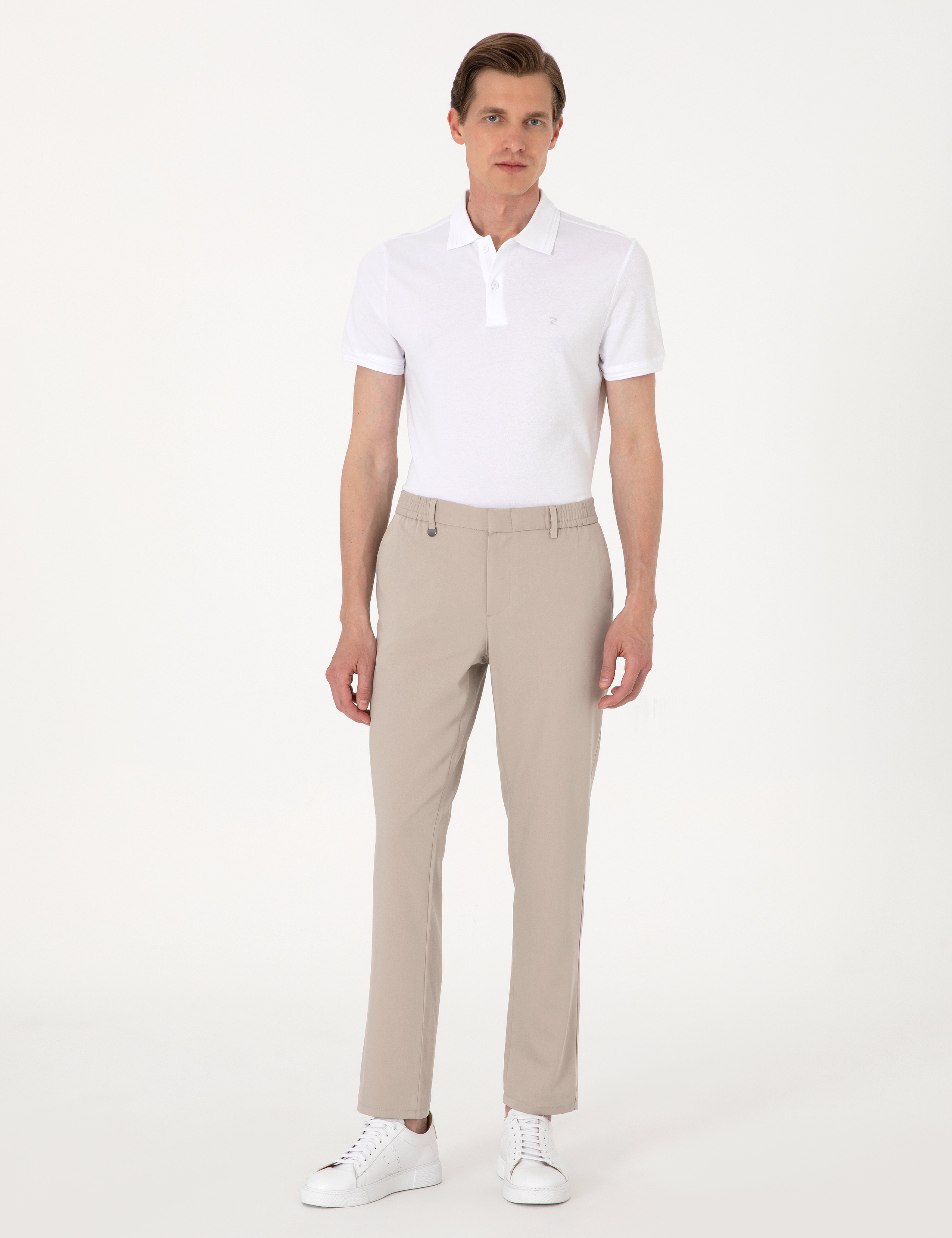 Bej Slim Fit Beli Lastikli Klasik Jogger Pantolon