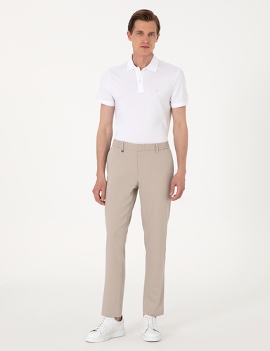 Bej Slim Fit Beli Lastikli Klasik Jogger Pantolon