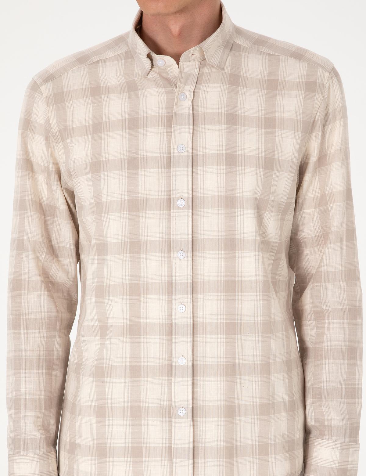 Bej Regular Fit Ekose Uzun Kollu Gömlek - 50310832002