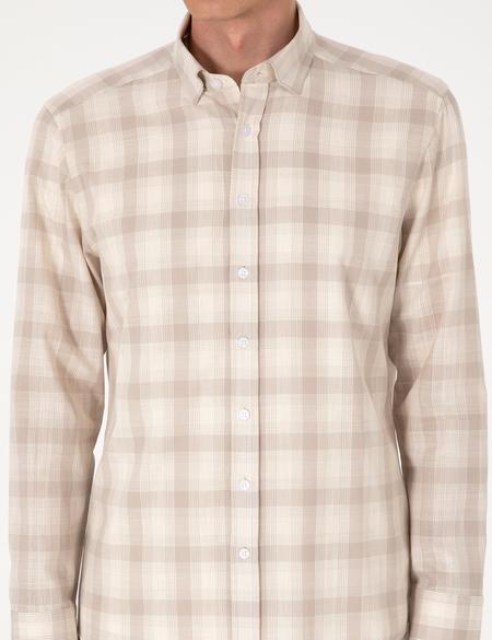 Bej Regular Fit Ekose Uzun Kollu Gömlek - 50310832002