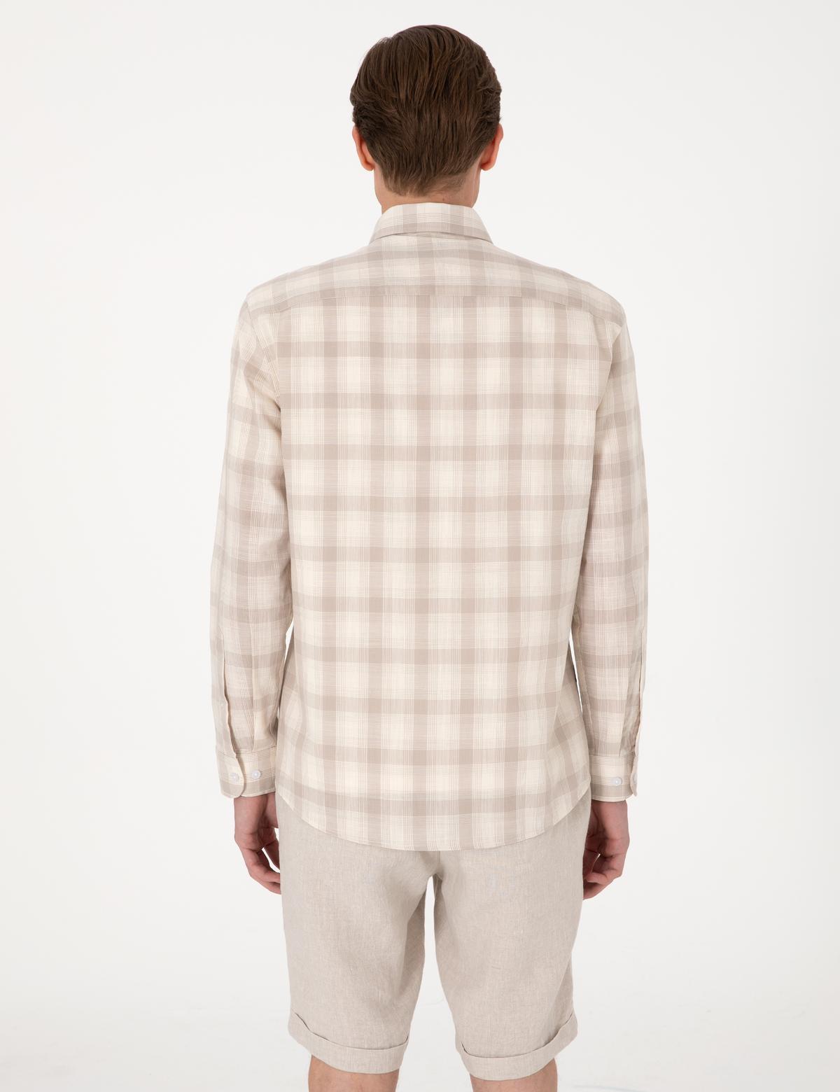 Bej Regular Fit Ekose Uzun Kollu Gömlek - 50310832002