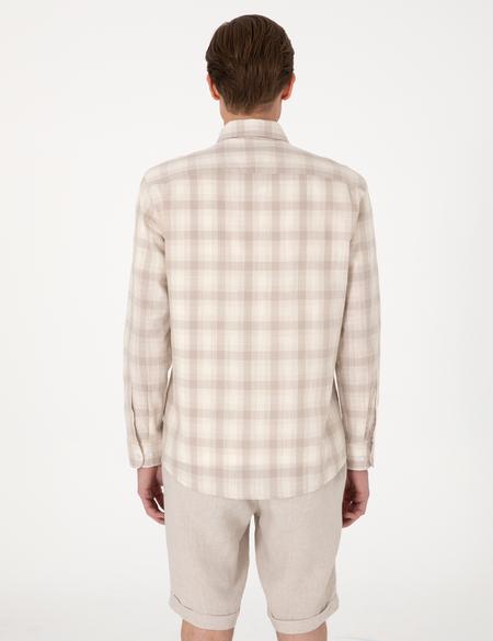 Bej Regular Fit Ekose Uzun Kollu Gömlek - 50310832002