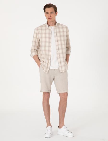 Bej Regular Fit Ekose Uzun Kollu Gömlek - 50310832002