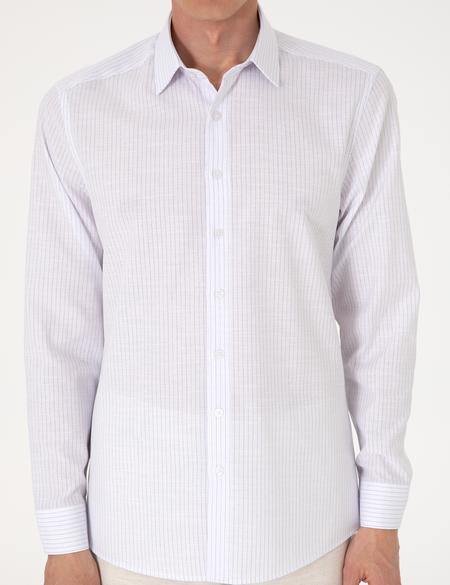 Lacivert Slim Fit Çizgili Uzun Kollu Gömlek - 50307294005