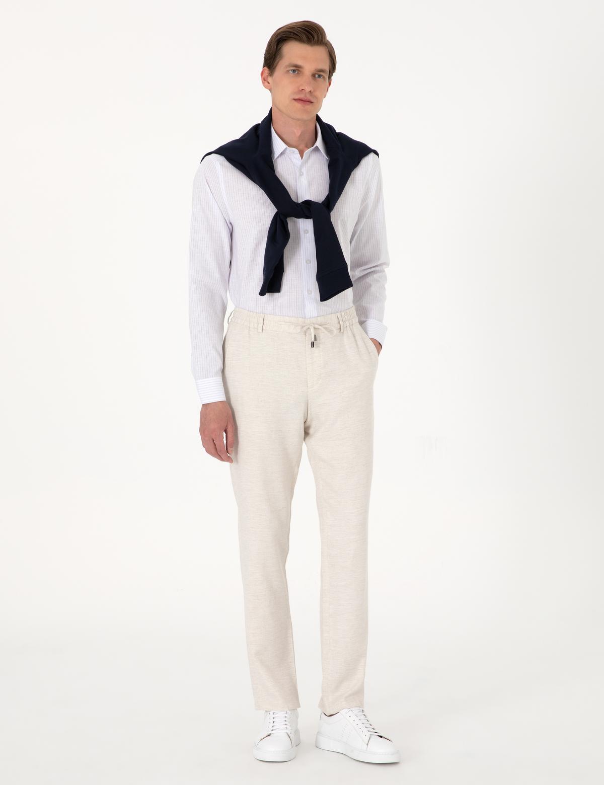 Lacivert Slim Fit Çizgili Uzun Kollu Gömlek - 50307294005