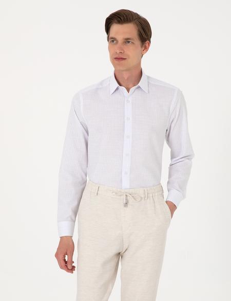 Lacivert Slim Fit Çizgili Uzun Kollu Gömlek - 50307294005