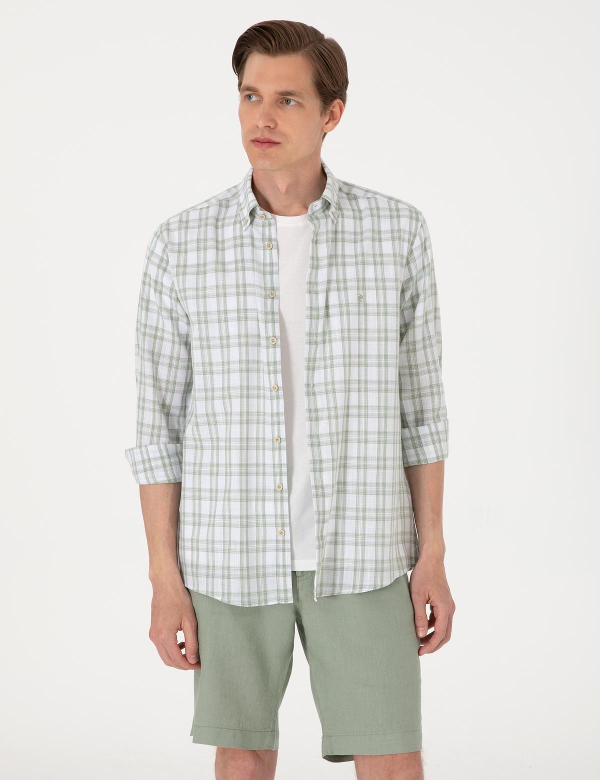 Yeşil Regular Fit Ekose Uzun Kollu Gömlek - 50307159016