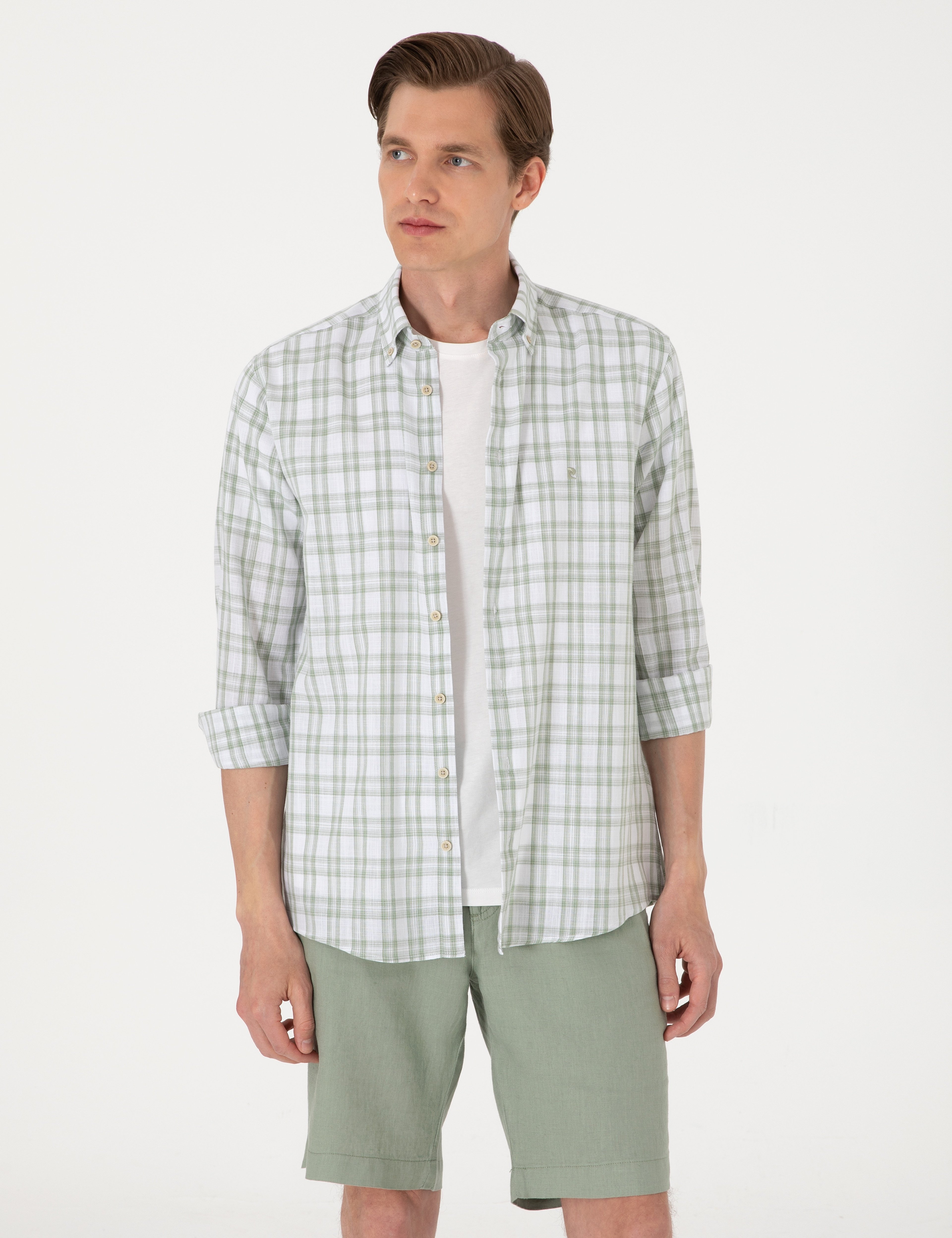 Yeşil Regular Fit Ekose Uzun Kollu Gömlek - Image 3