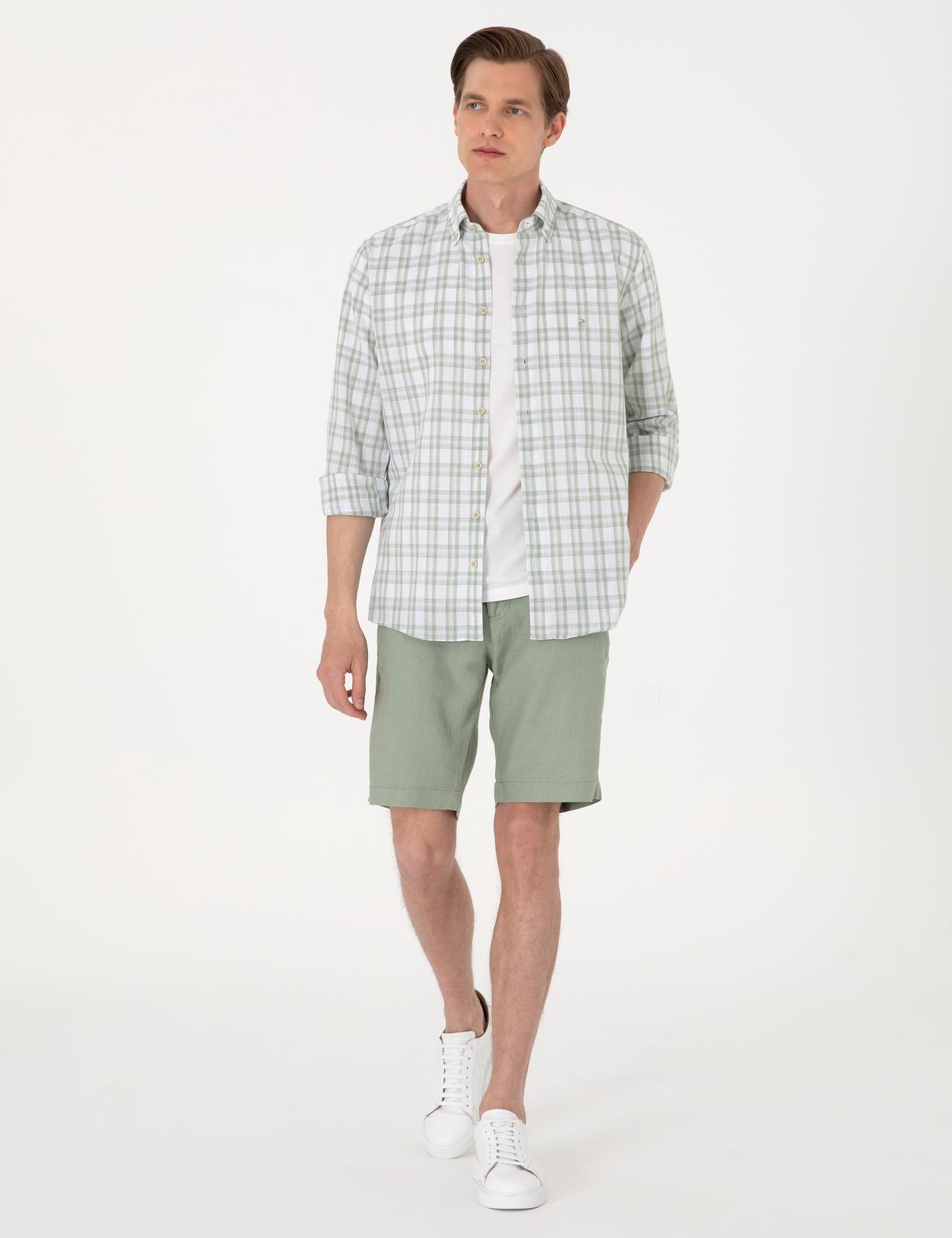 Yeşil Regular Fit Ekose Uzun Kollu Gömlek - 50307159016