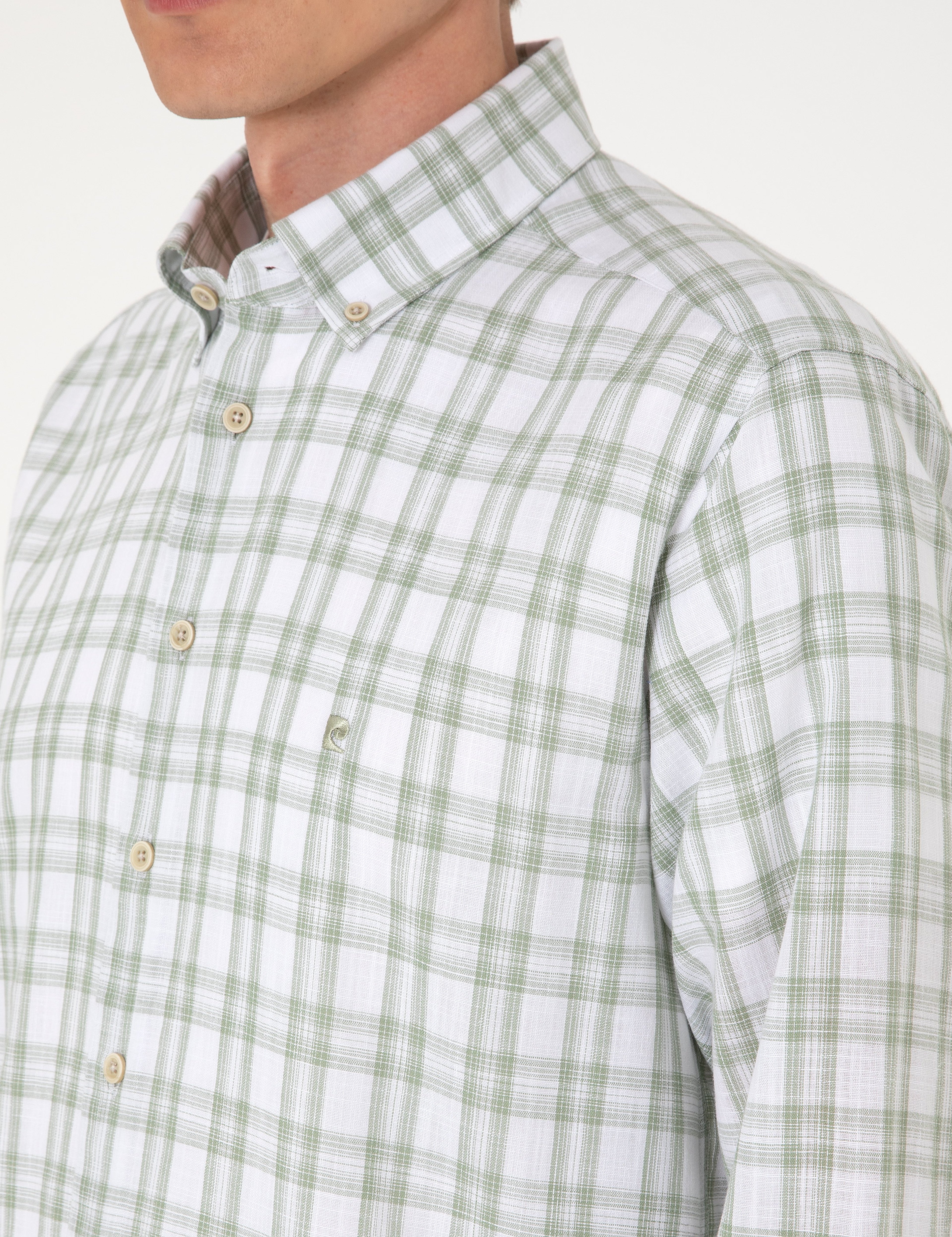 Yeşil Regular Fit Ekose Uzun Kollu Gömlek