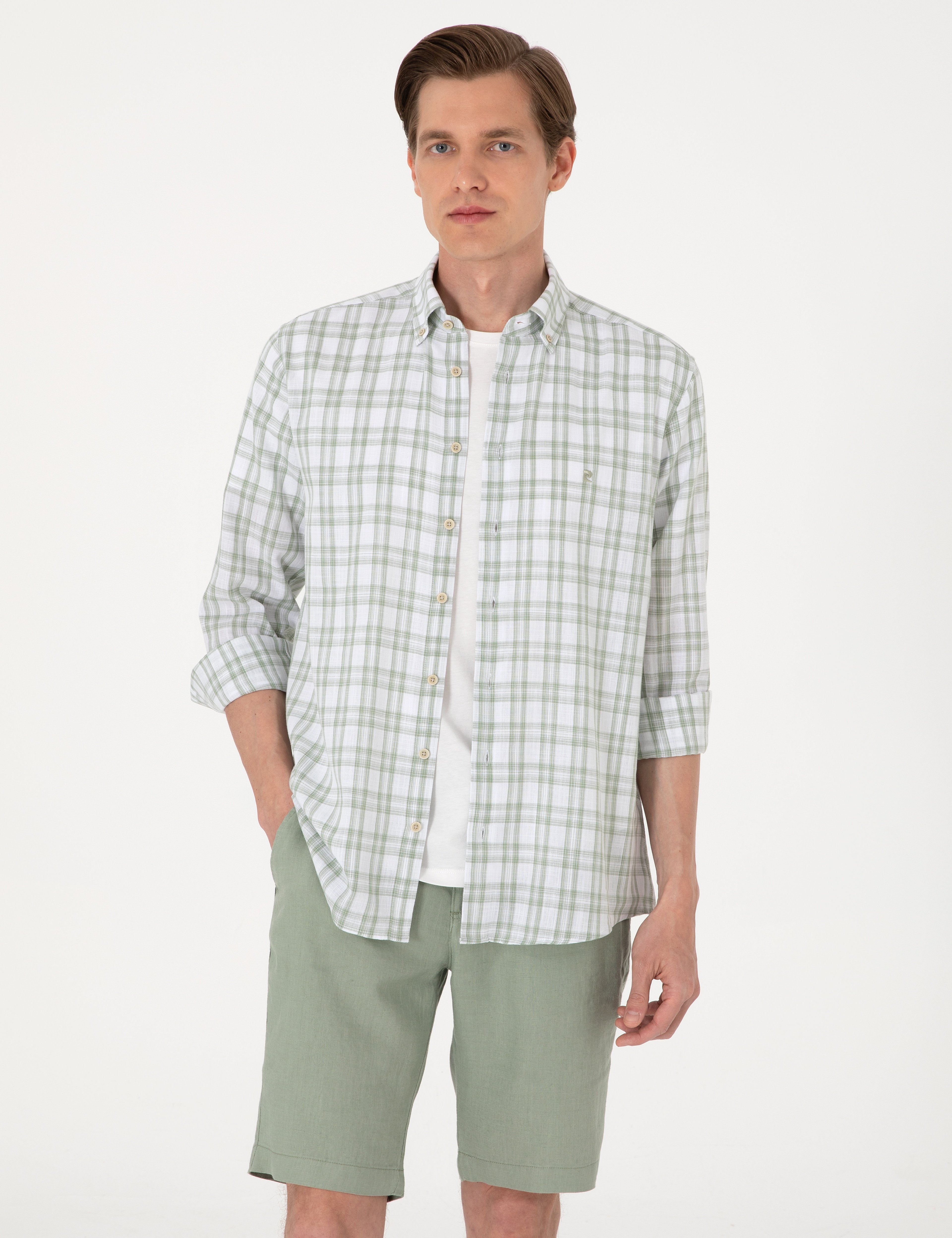 Yeşil Regular Fit Ekose Uzun Kollu Gömlek - Image 1