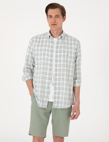 Yeşil Regular Fit Ekose Uzun Kollu Gömlek - 50307159016