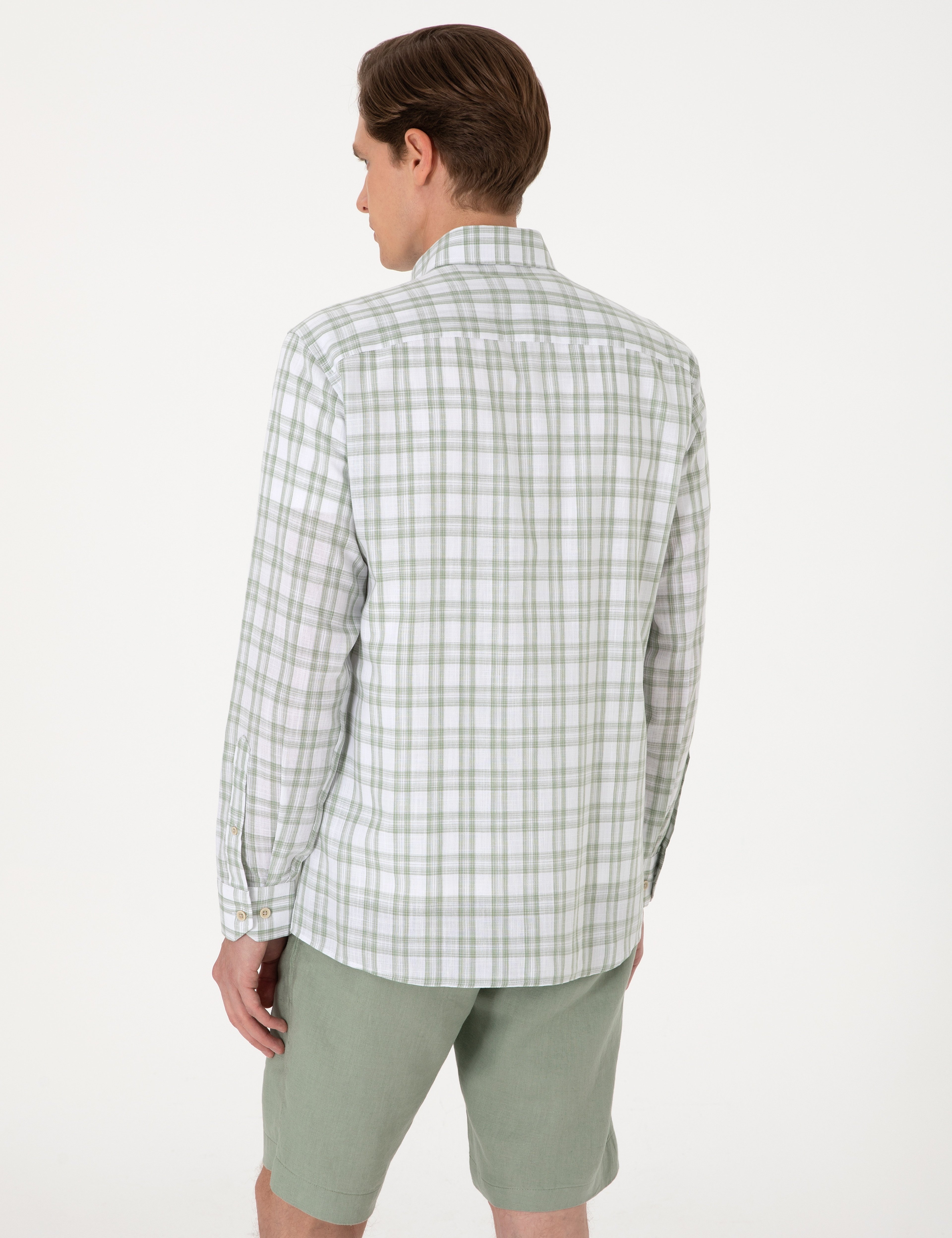 Yeşil Regular Fit Ekose Uzun Kollu Gömlek - Image 5