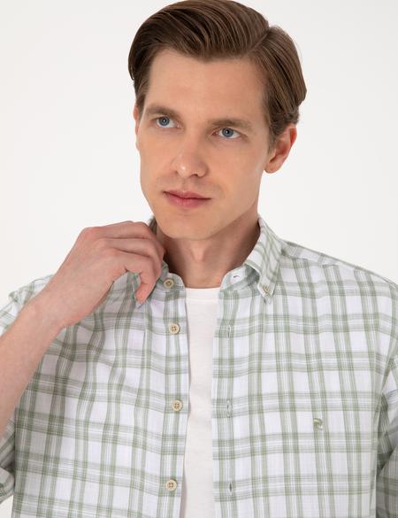 Yeşil Regular Fit Ekose Uzun Kollu Gömlek - 50307159016