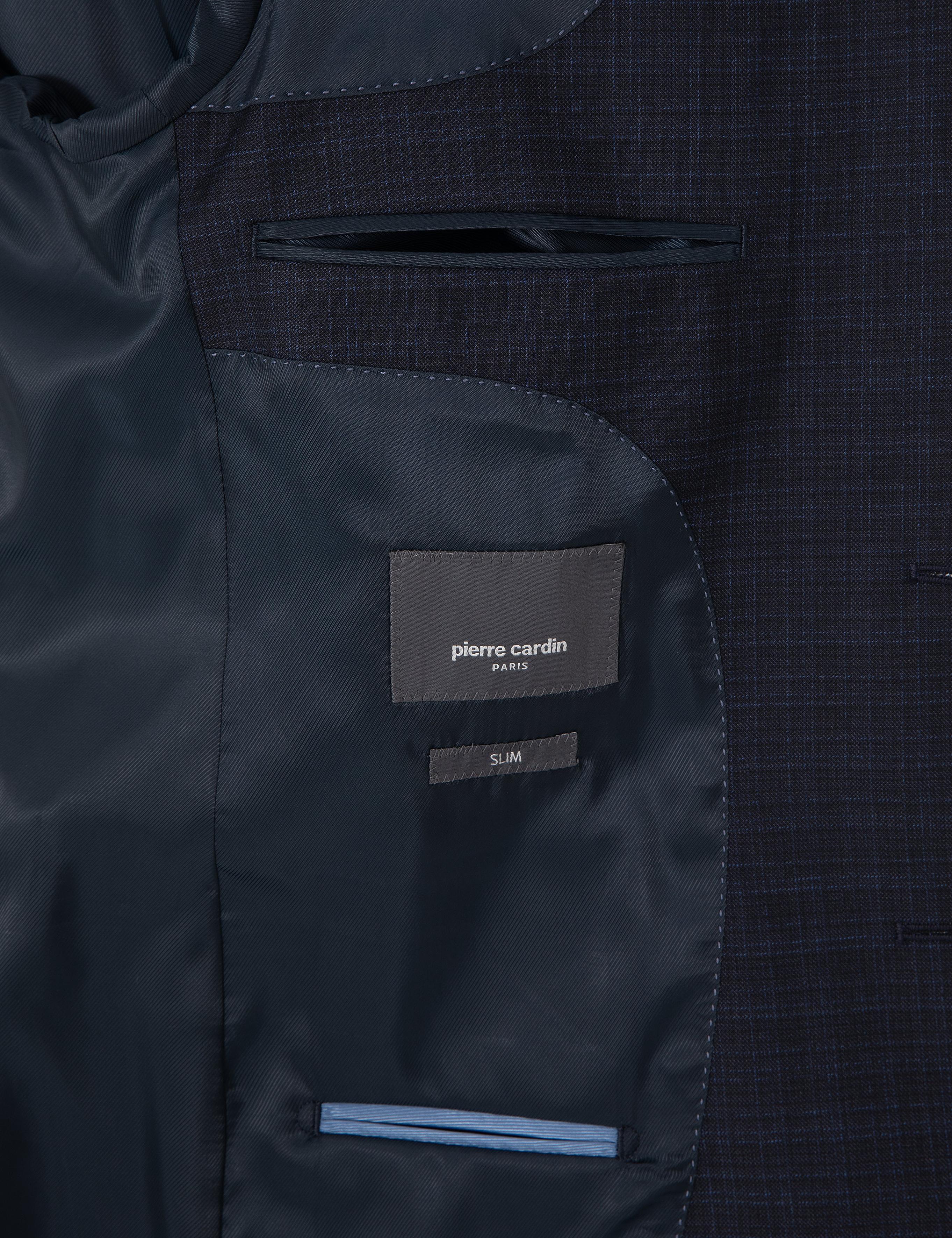 Lacivert Slim Fit %100 Yün Ekose Takım Elbise