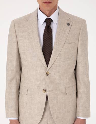 Bej Slim Fit %100 Yün Takım Elbise