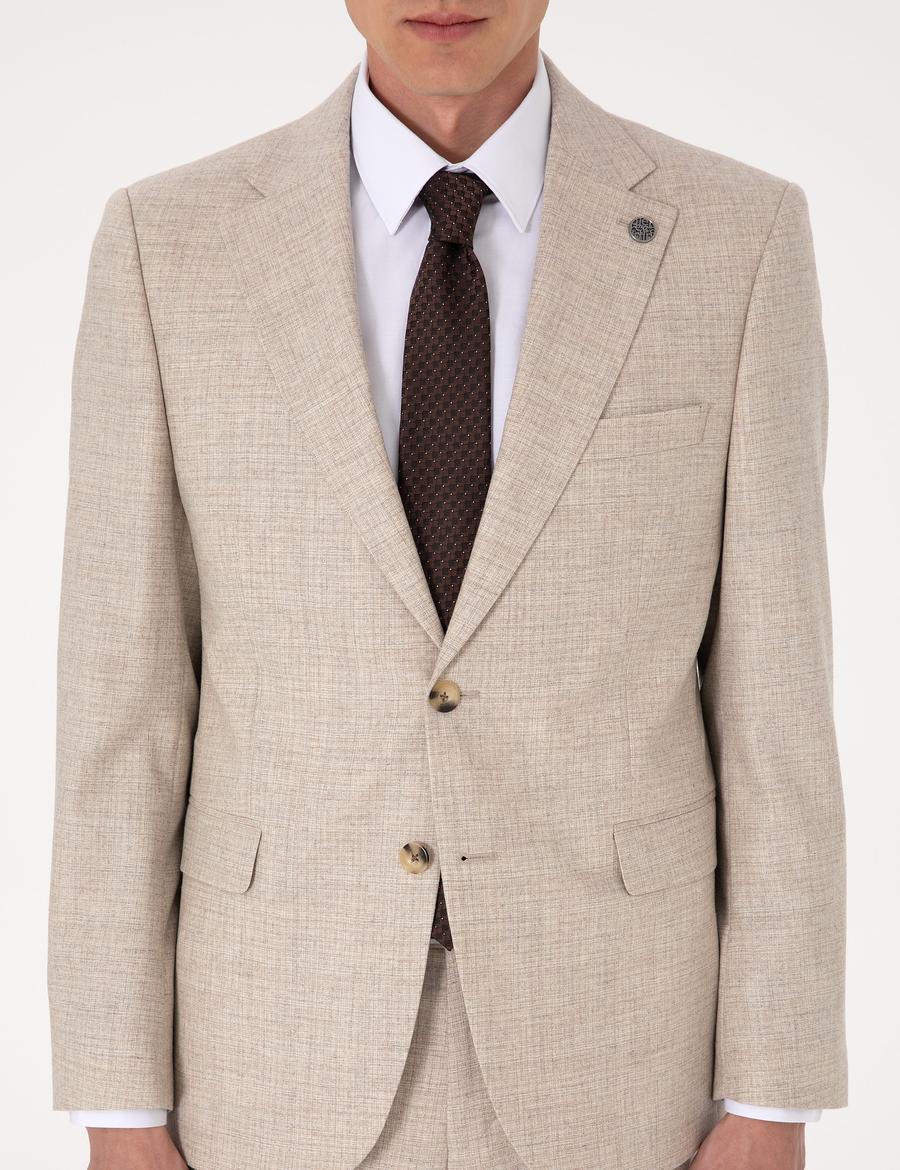 Bej Slim Fit %100 Yün Takım Elbise