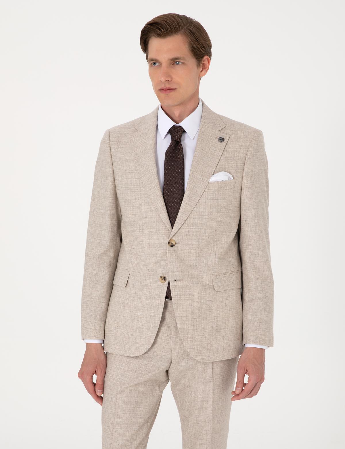 Bej Slim Fit %100 Yün Takım Elbise - 50311241014