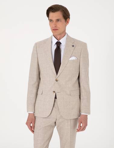 Bej Slim Fit %100 Yün Takım Elbise
