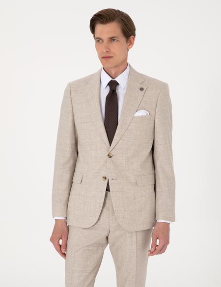 Bej Slim Fit %100 Yün Takım Elbise - 50311241014