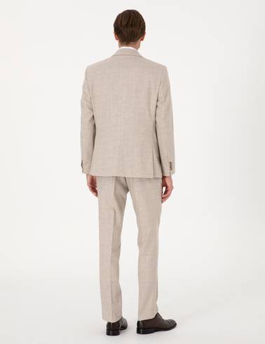 Bej Slim Fit %100 Yün Takım Elbise