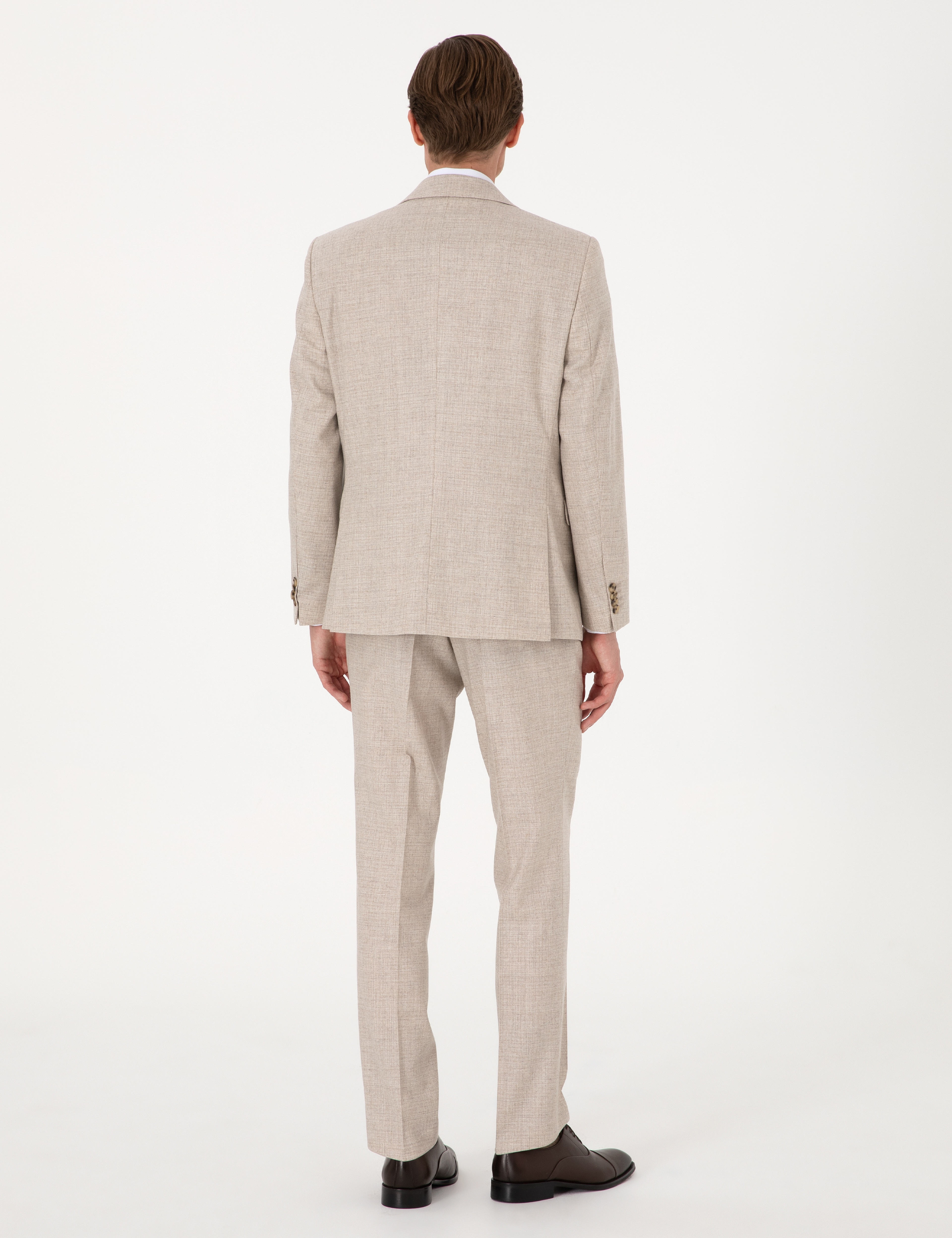 Bej Slim Fit %100 Yün Takım Elbise