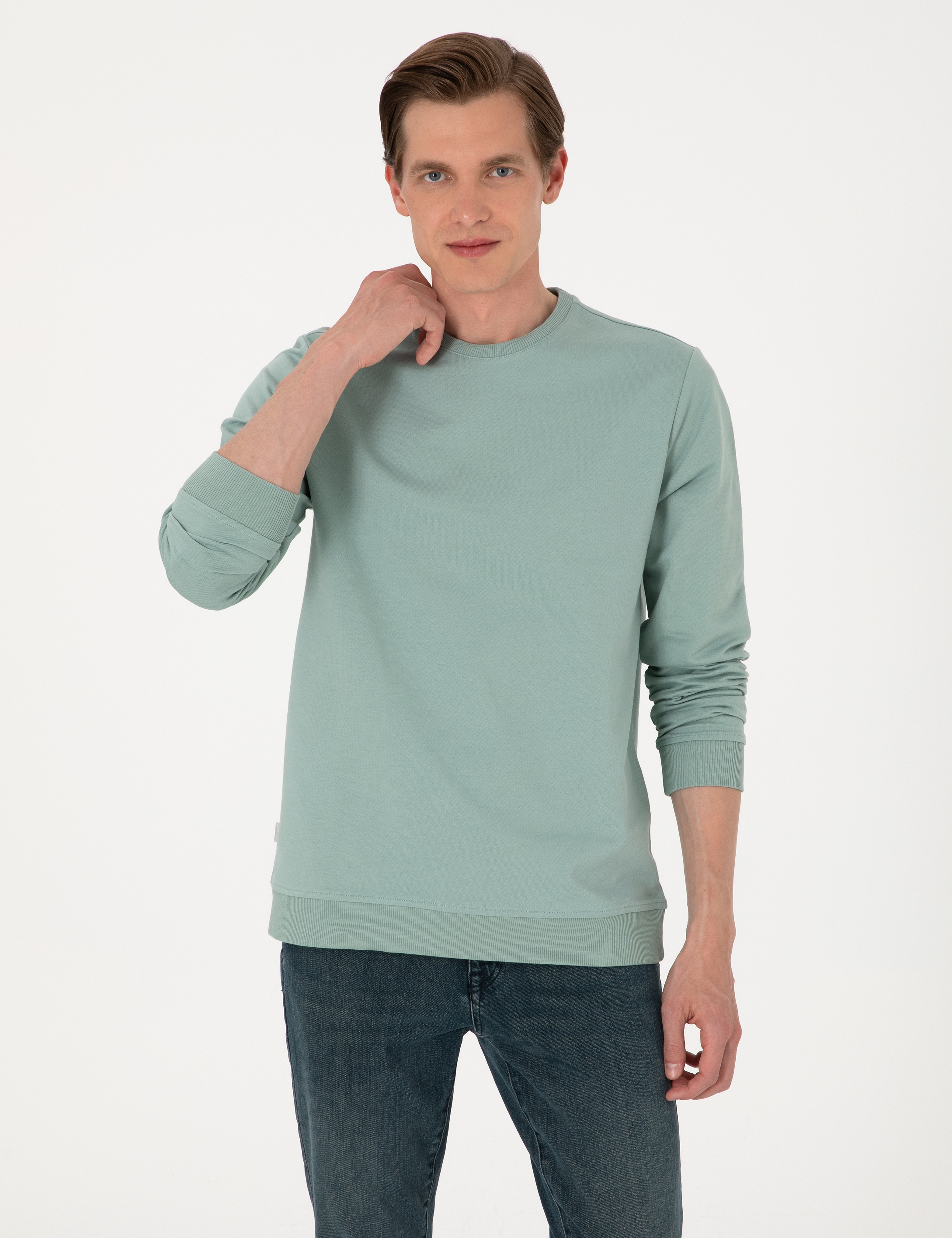 Çağla 2 İplik Regular Fit Bisiklet Yaka Basic Sweatshirt - Image 1