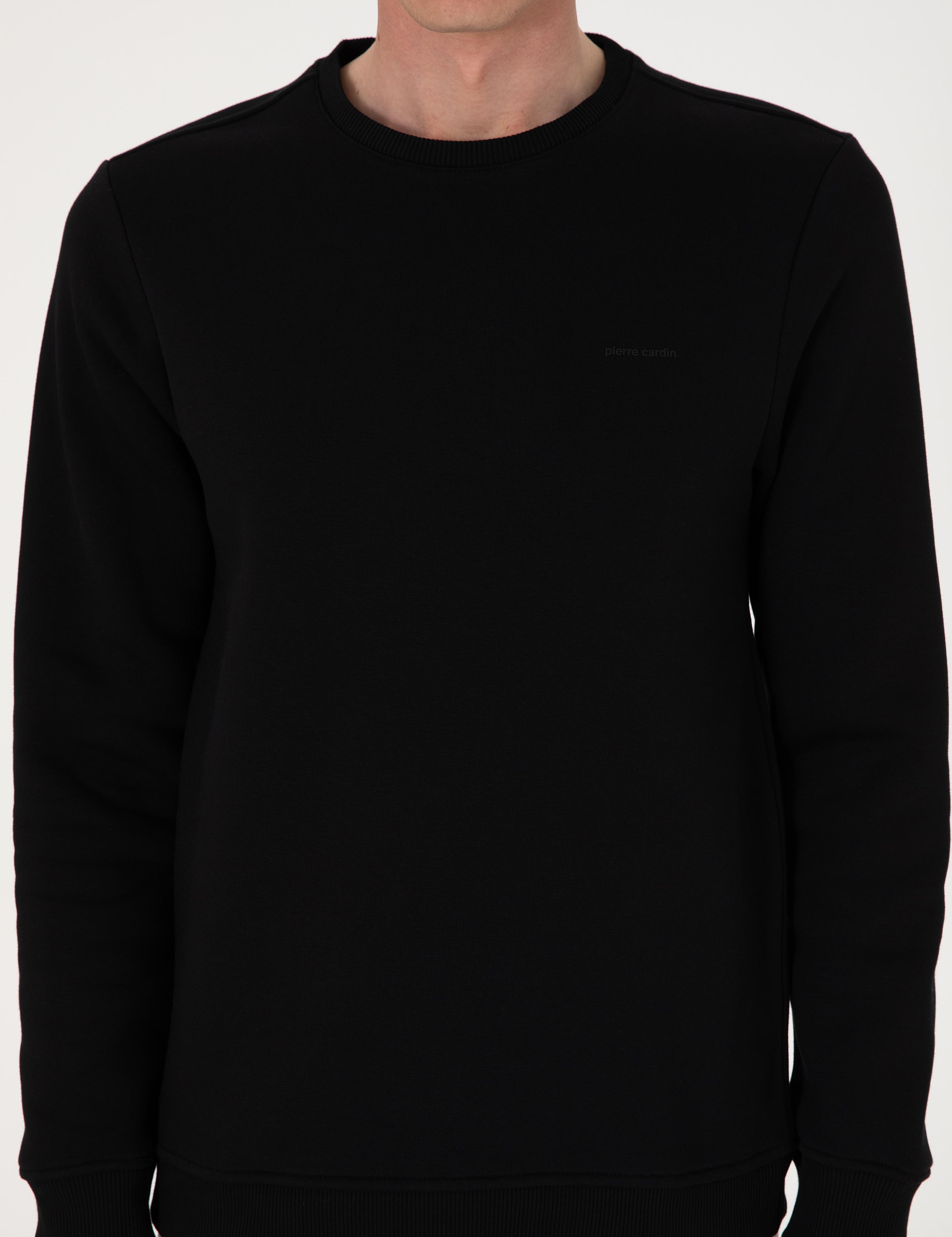 Siyah 3 İplik Regular Fit İçi Polarlı Bisiklet Yaka Basic Sweatshirt